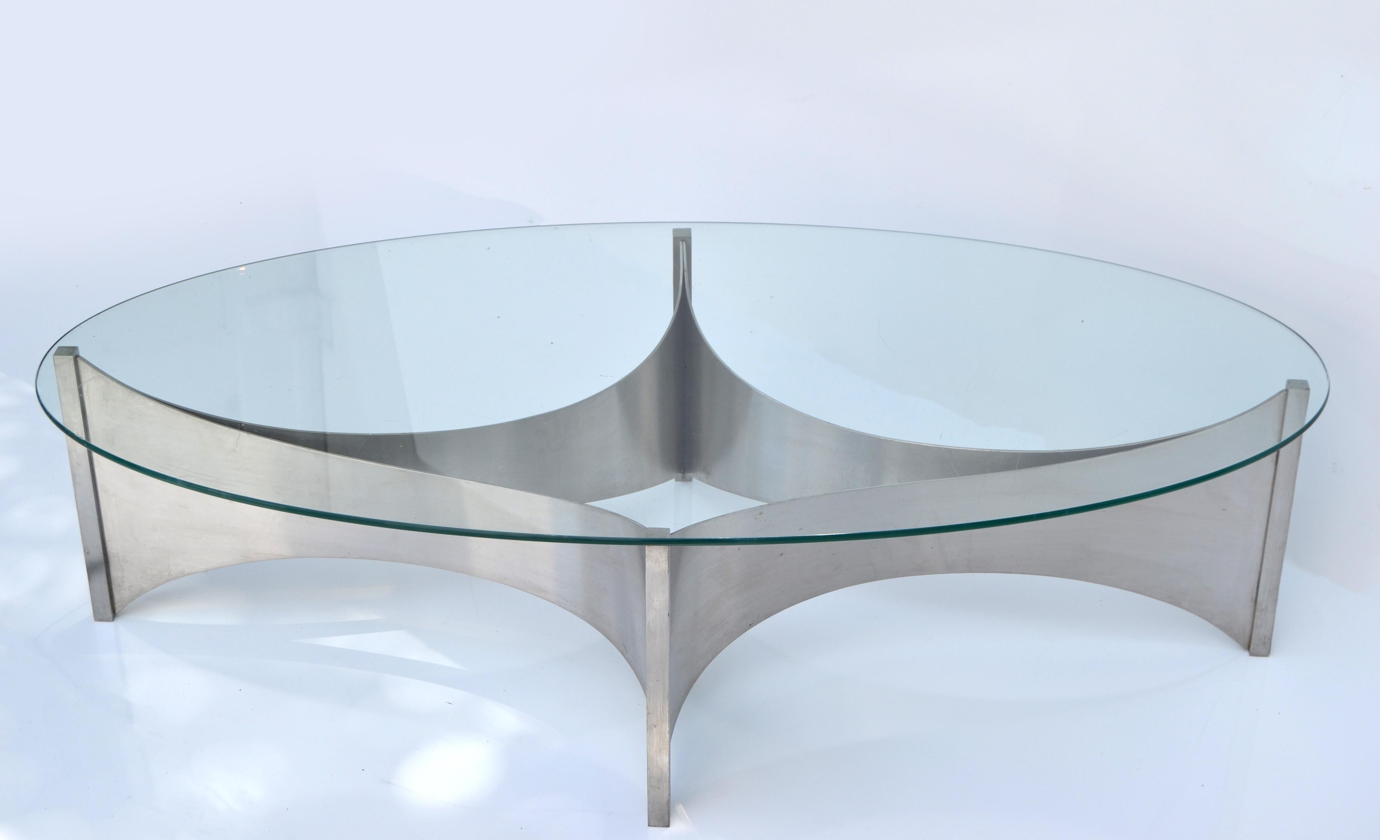 Mid-Century Modern Maison Charles et Fils 'Voiles' Brushed Stainless Steel Coffee Table France 1980