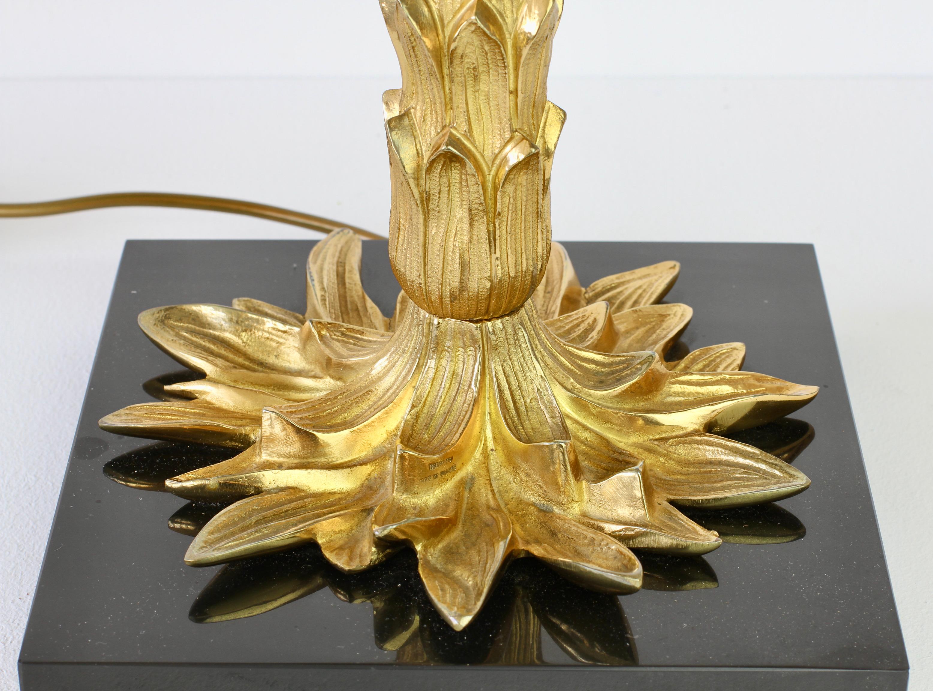 Maison Charles Extremely Rare Early Gold Palme Brass Table Lamp by Jean Charles For Sale 11