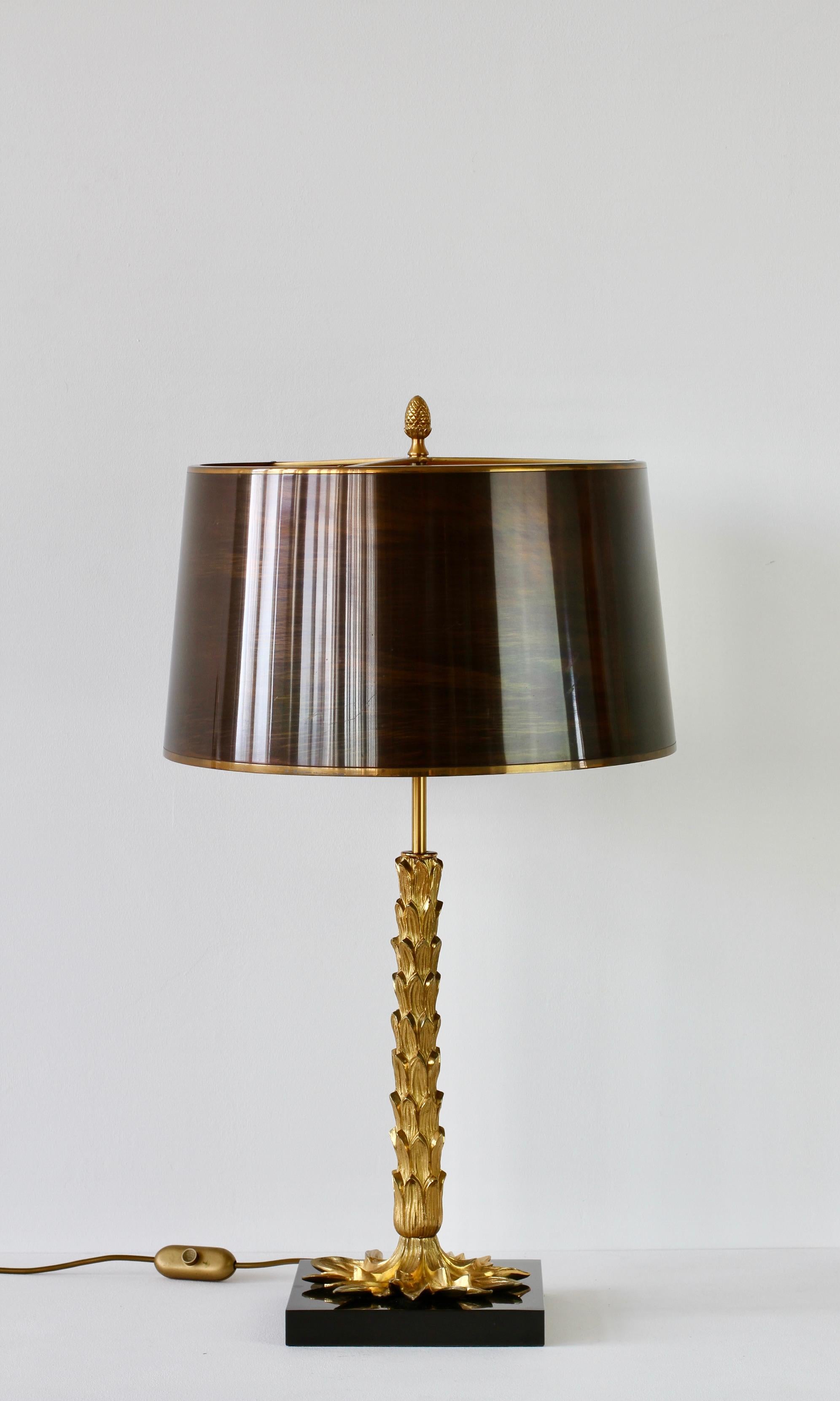 French Maison Charles Extremely Rare Early Gold Palme Brass Table Lamp by Jean Charles For Sale