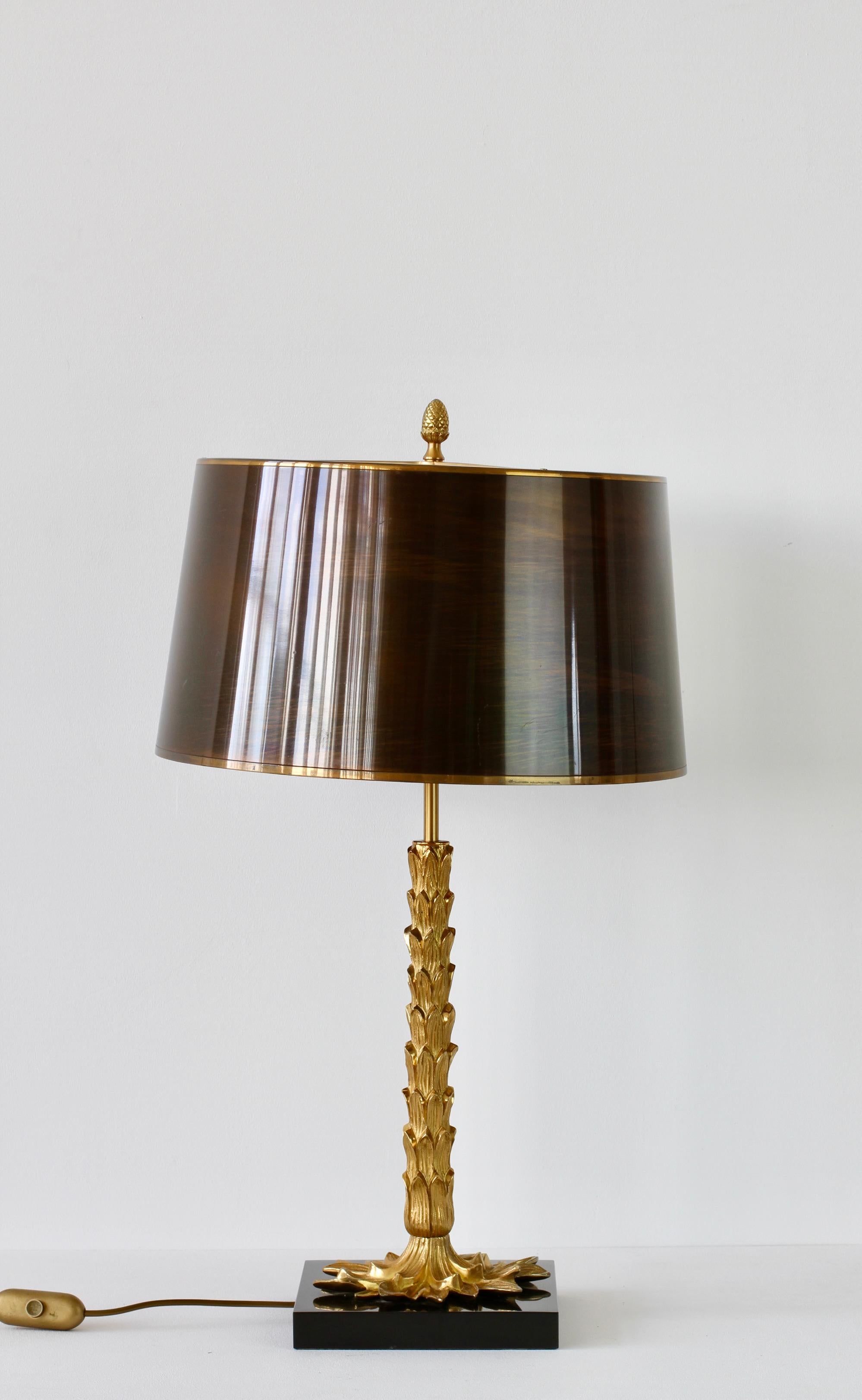20th Century Maison Charles Extremely Rare Early Gold Palme Brass Table Lamp by Jean Charles For Sale