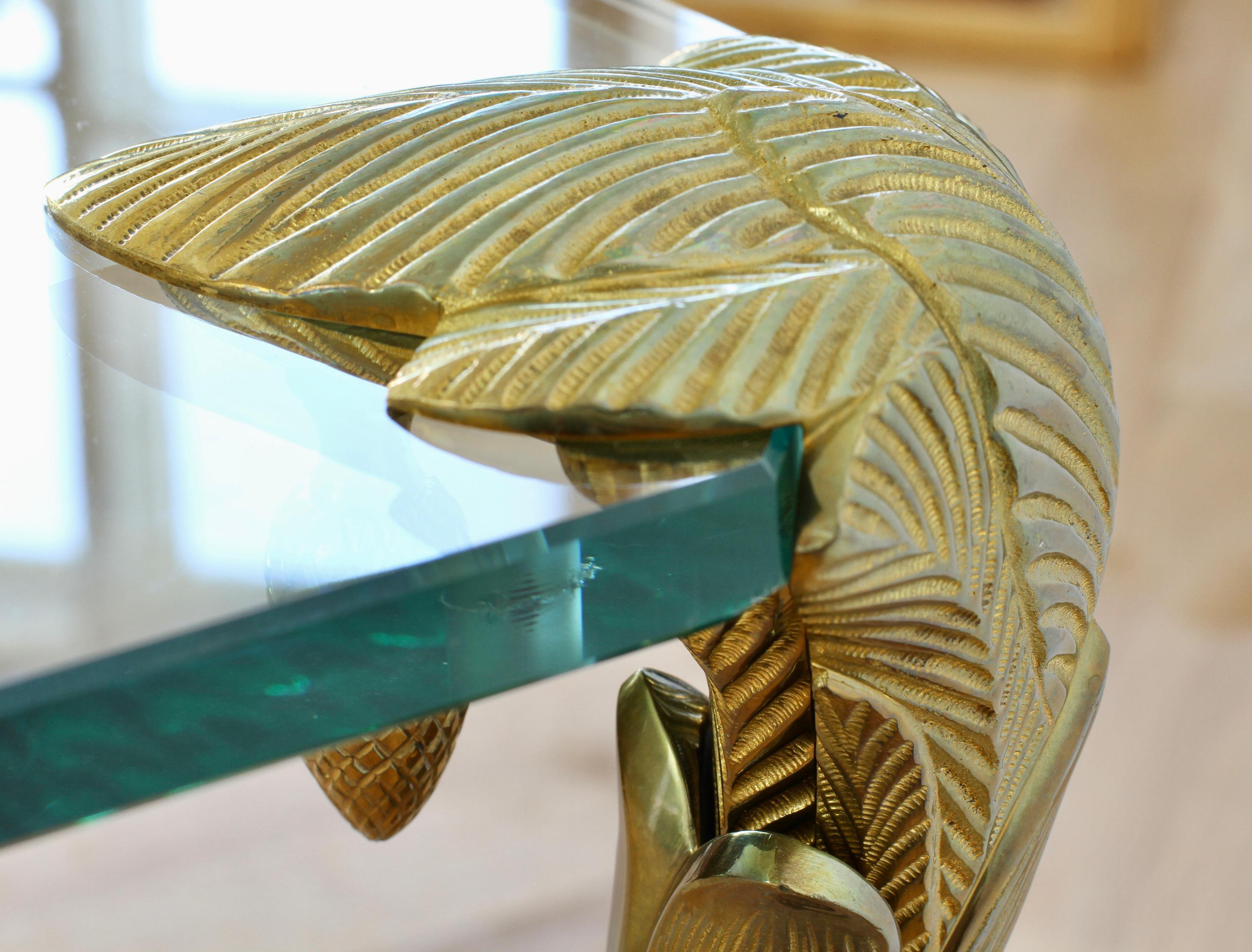 Maison Charles Extremely Rare Gold Plated Bronze Palm Leaf Coffee Center Table en vente 5