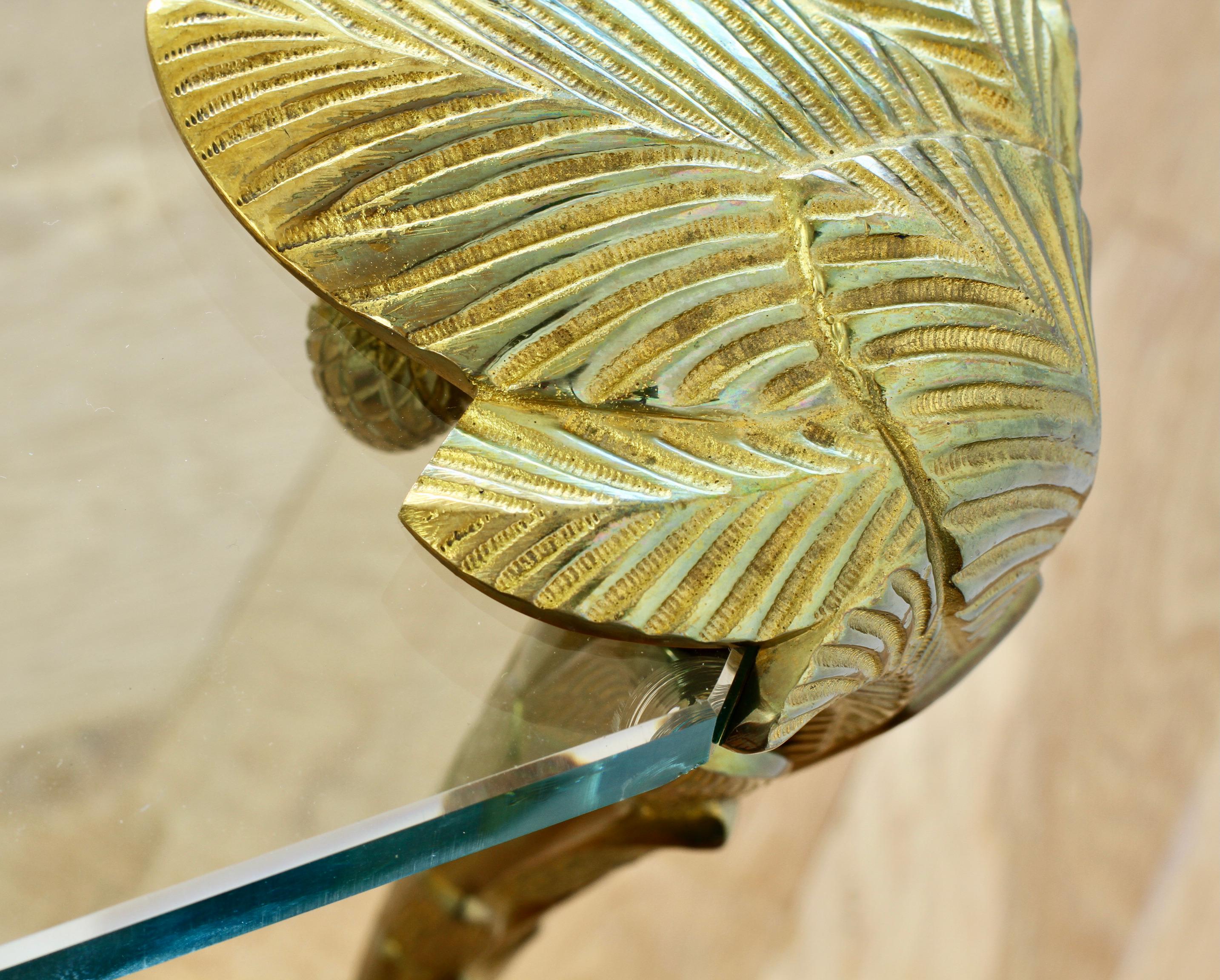 Maison Charles Extremely Rare Gold Plated Bronze Palm Leaf Coffee Center Table en vente 6