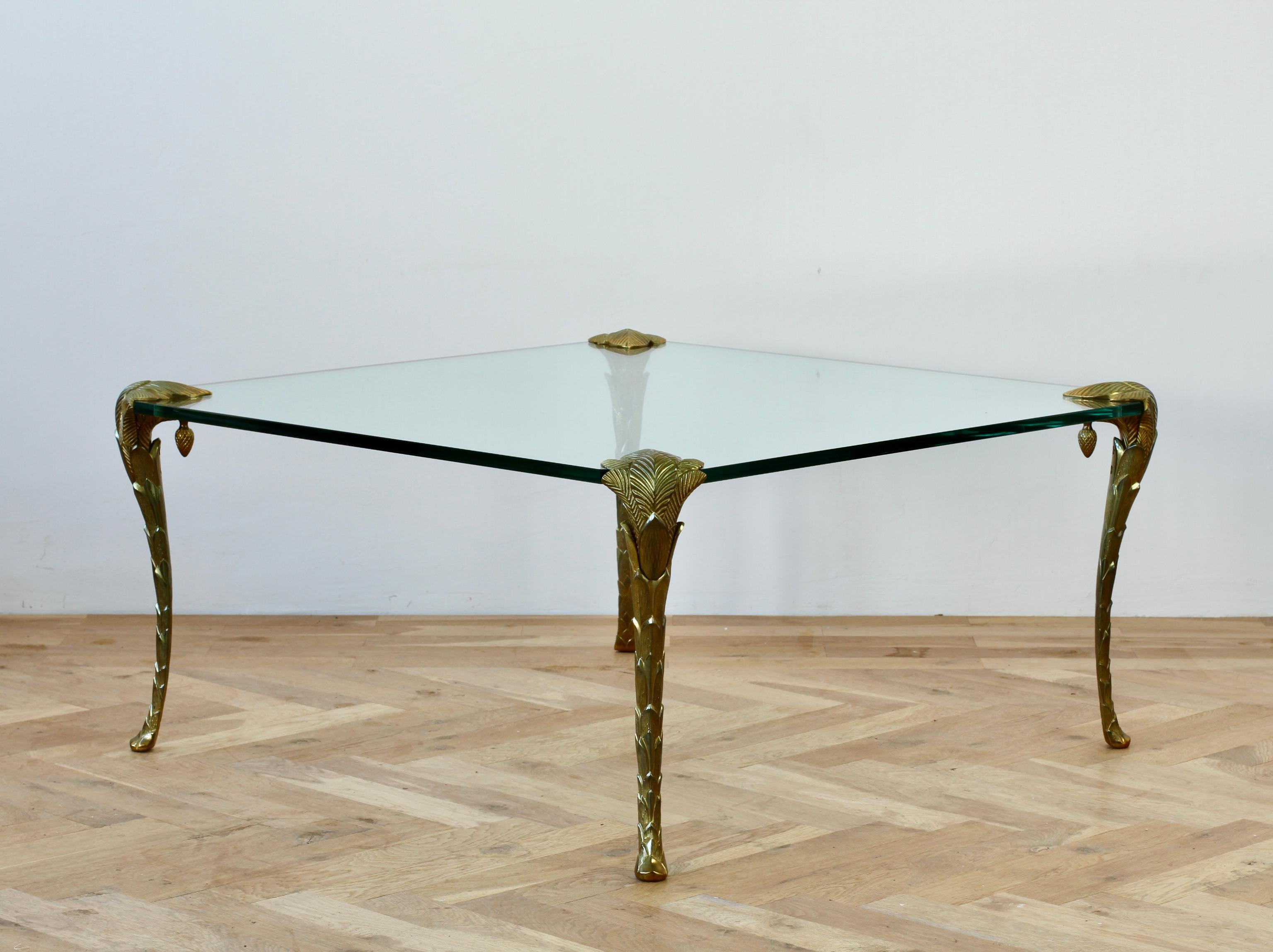 Mid-Century Modern Maison Charles Extremely Rare Gold Plated Bronze Palm Leaf Coffee Center Table en vente