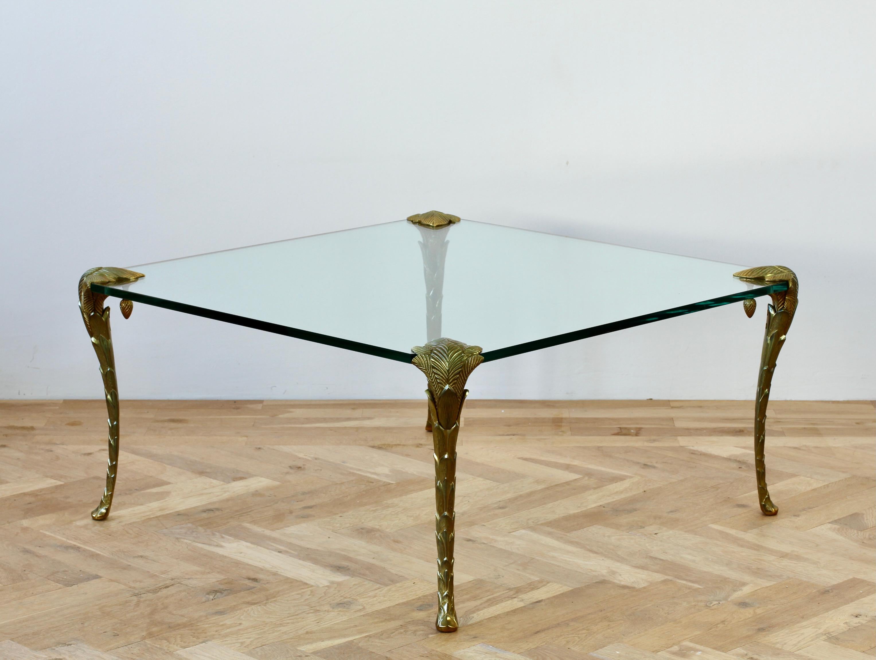 French Maison Charles Extremely Rare Gold Plated Bronze Palm Leaf Coffee Center Table For Sale