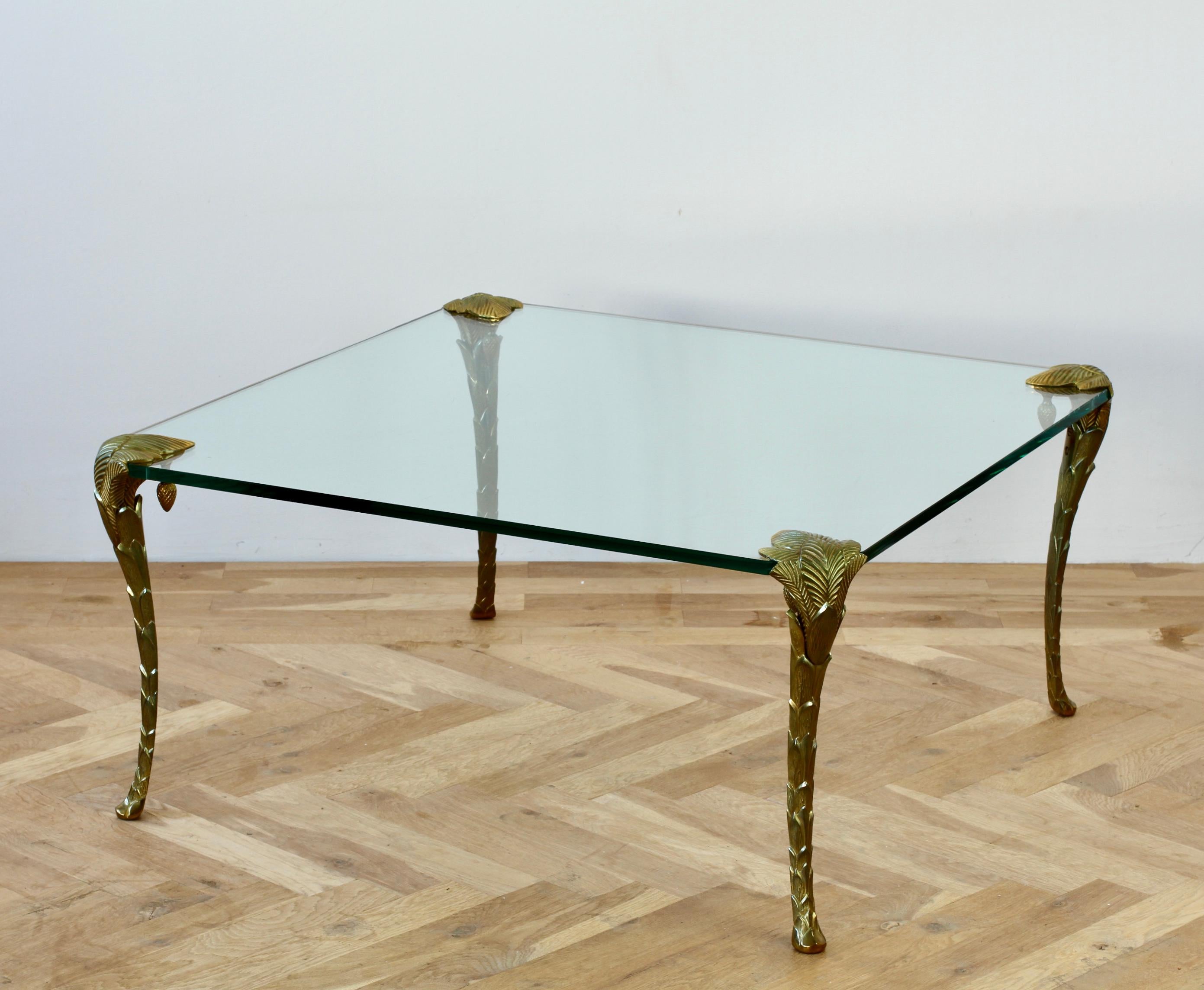 Maison Charles Extremely Rare Gold Plated Bronze Palm Leaf Coffee Center Table In Good Condition For Sale In Landau an der Isar, Bayern