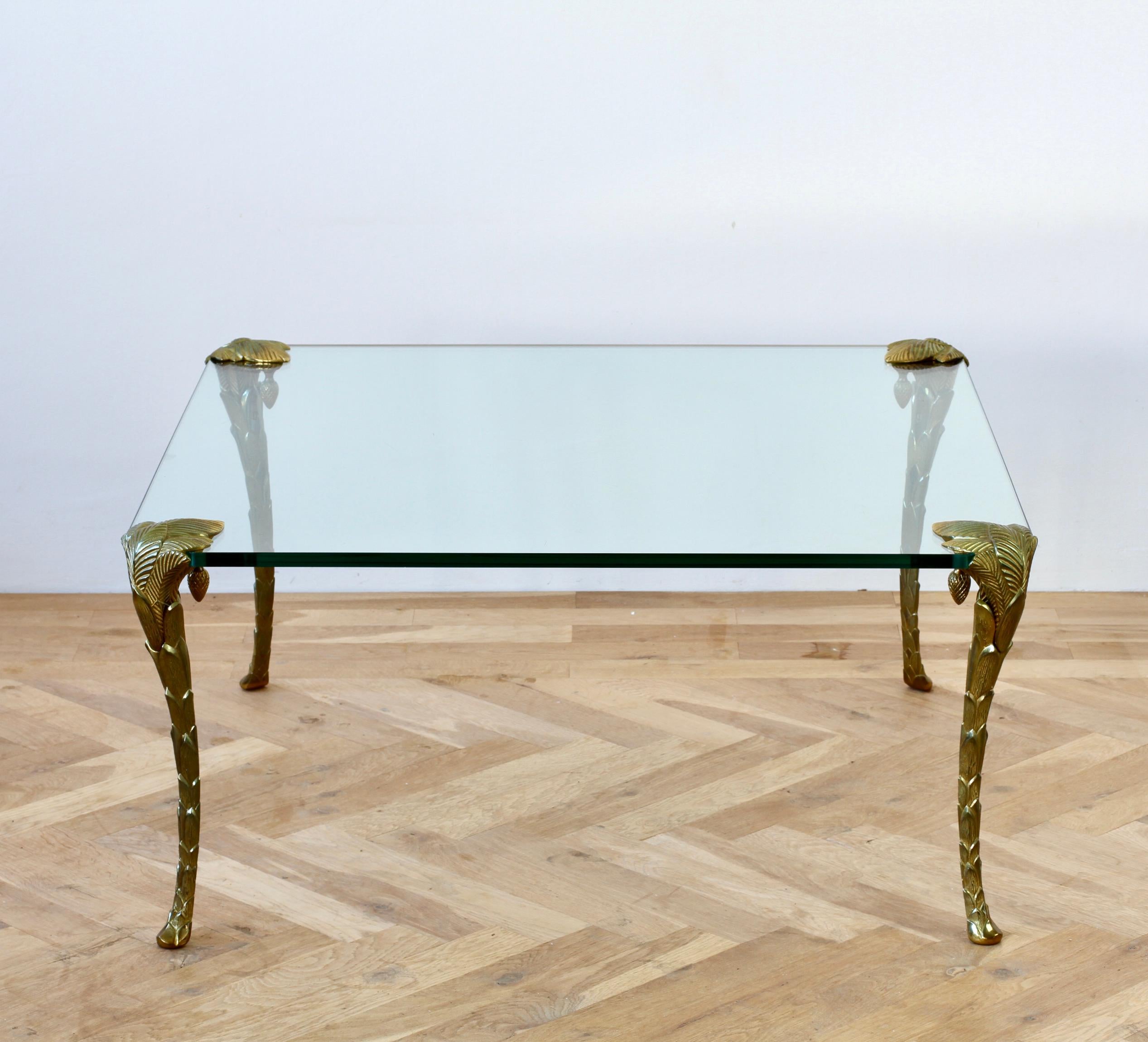 20ième siècle Maison Charles Extremely Rare Gold Plated Bronze Palm Leaf Coffee Center Table en vente