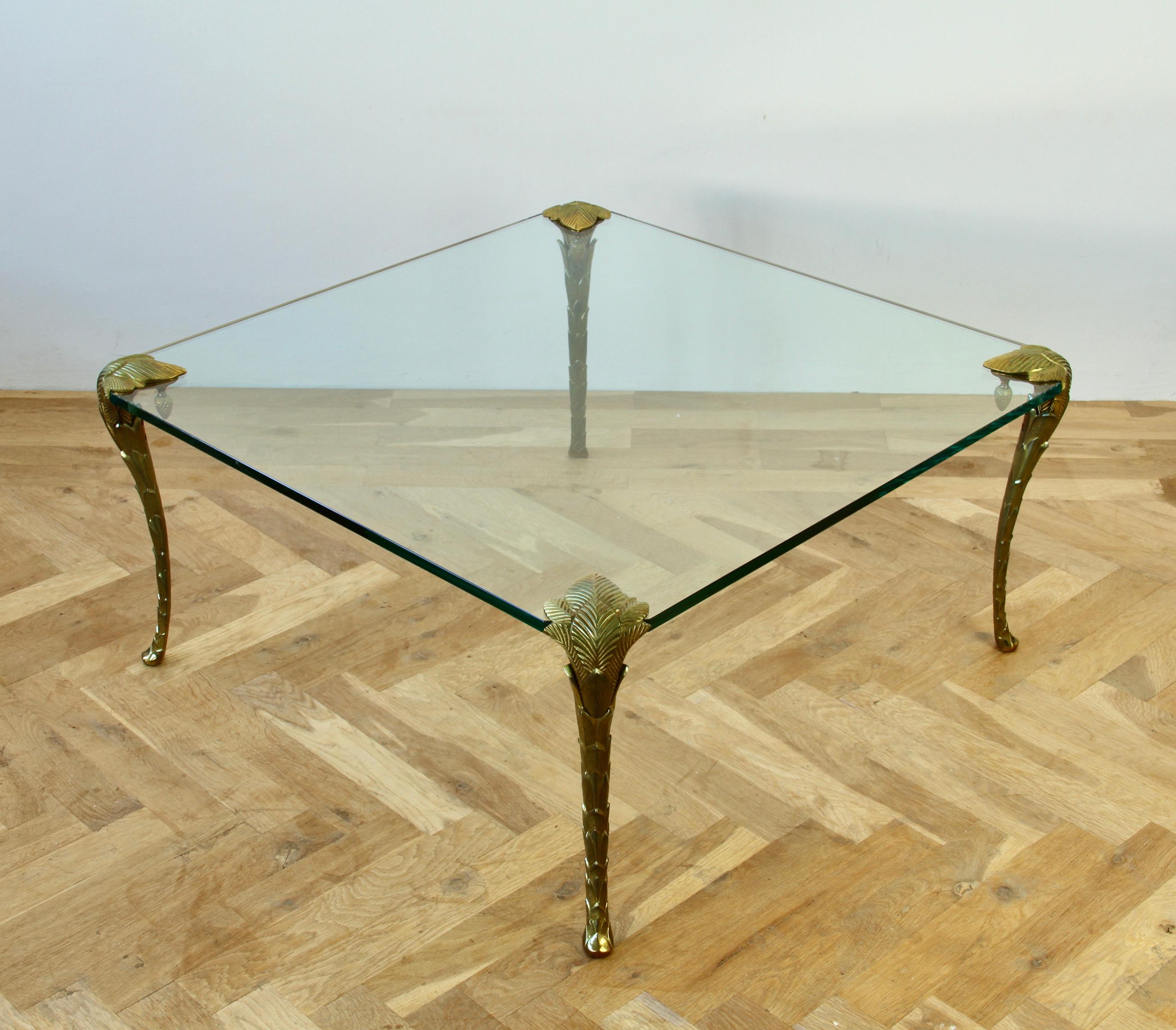 Metal Maison Charles Extremely Rare Gold Plated Bronze Palm Leaf Coffee Center Table For Sale