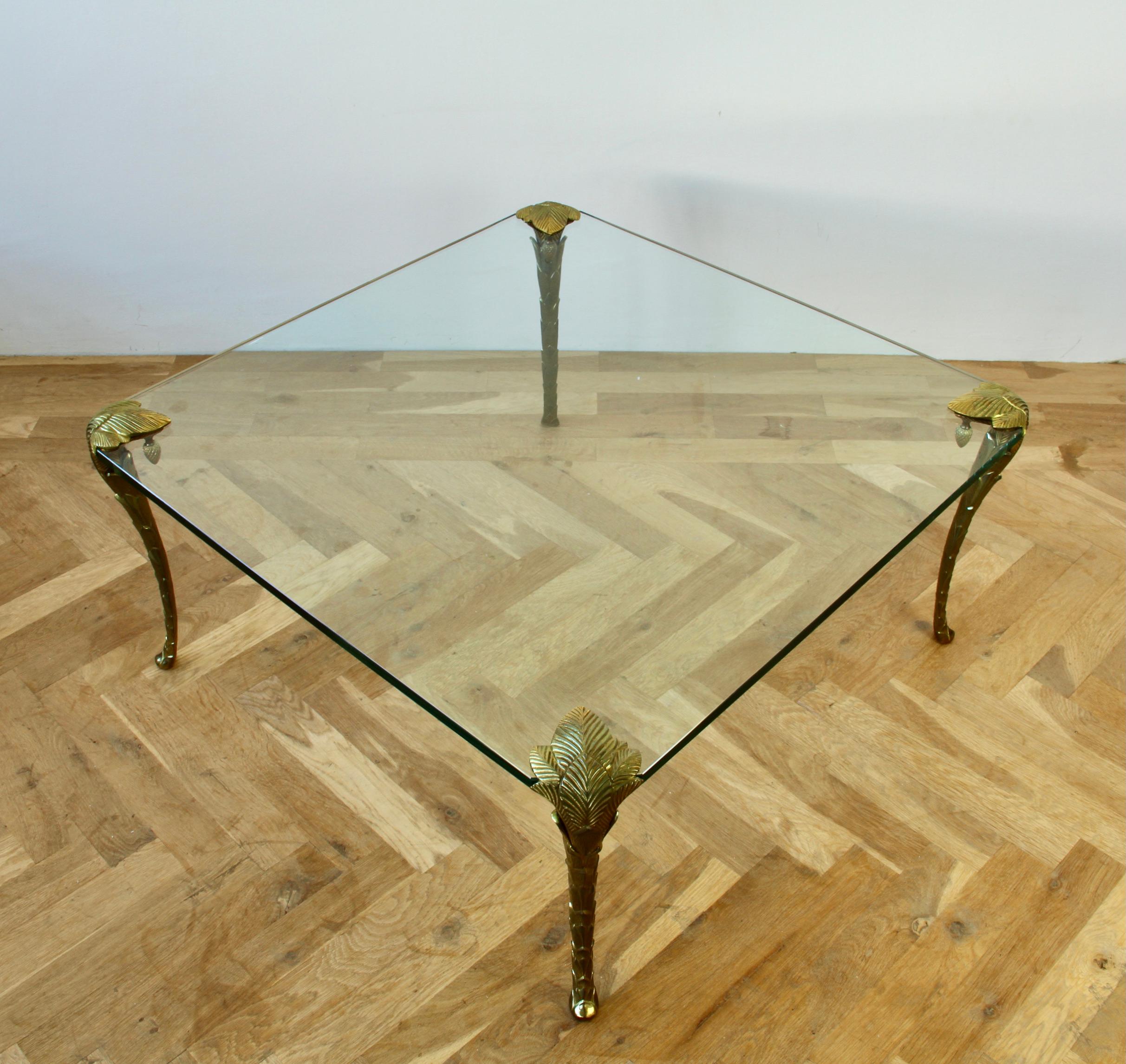 Maison Charles Extremely Rare Gold Plated Bronze Palm Leaf Coffee Center Table en vente 1