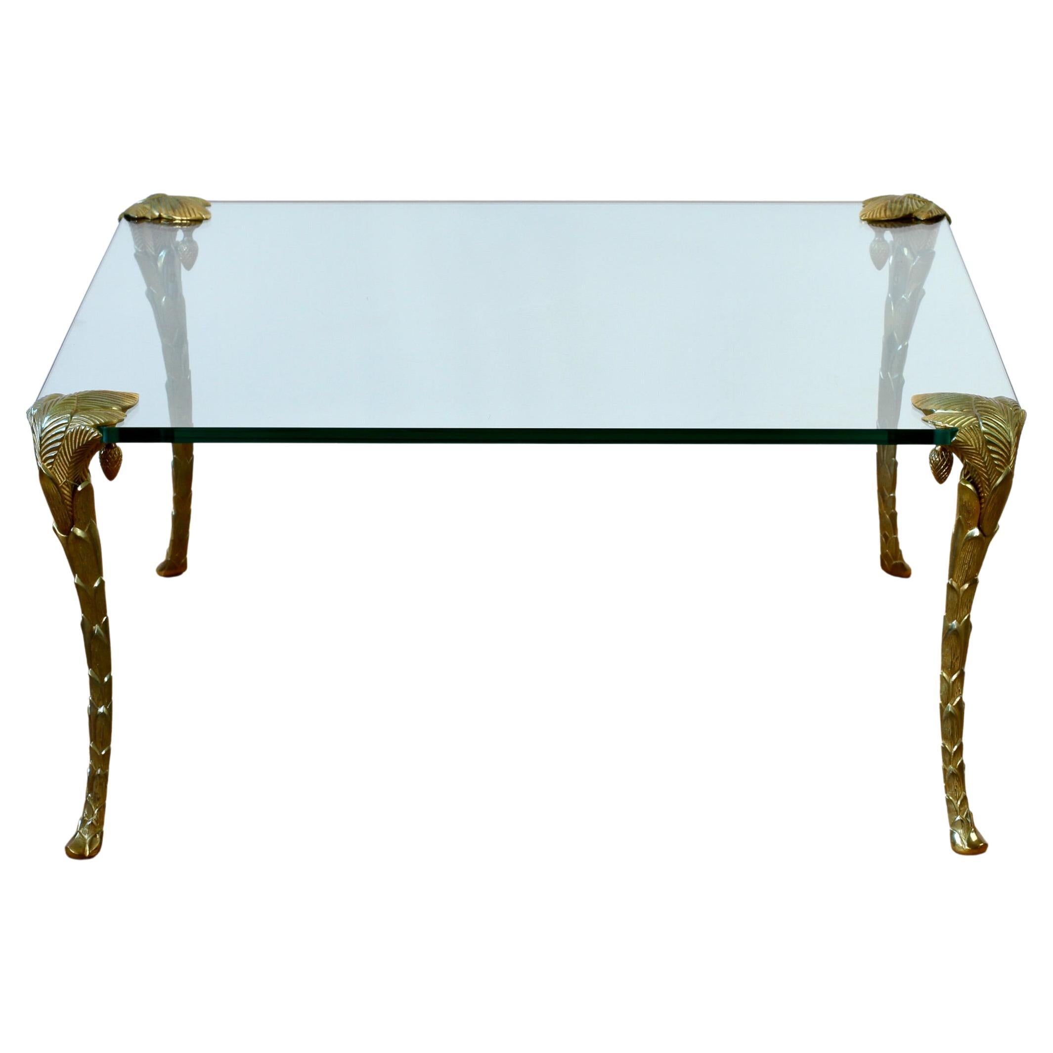 Maison Charles Extremely Rare Gold Plated Bronze Palm Leaf Coffee Center Table en vente