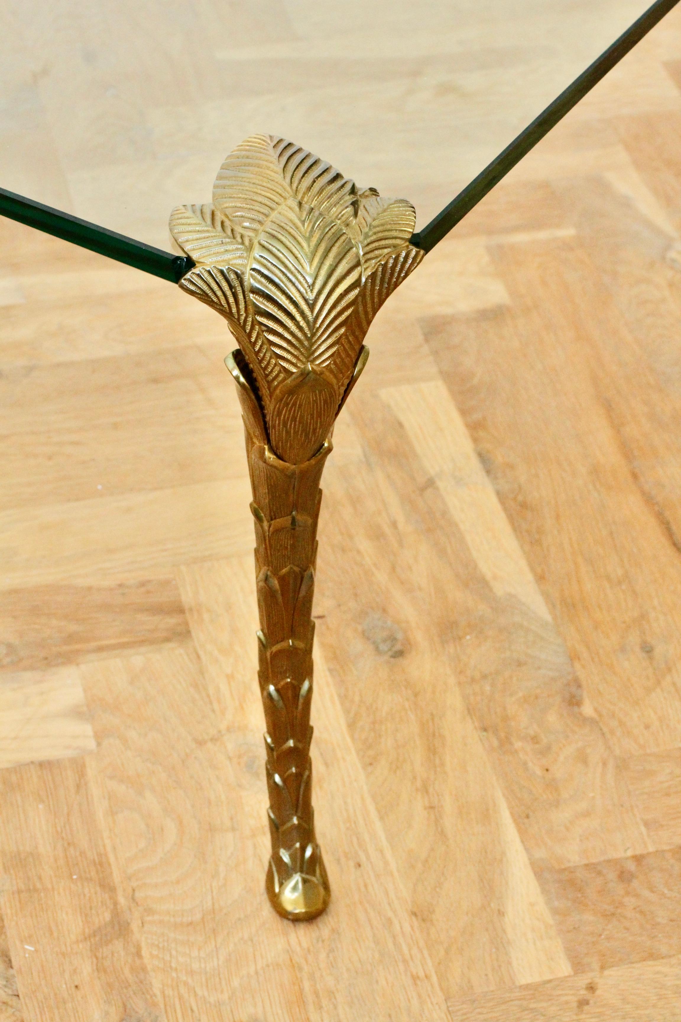 Maison Charles Rare Mid-Century Gold Plated Bronze Palm Leaf Coffee Center Table For Sale 3