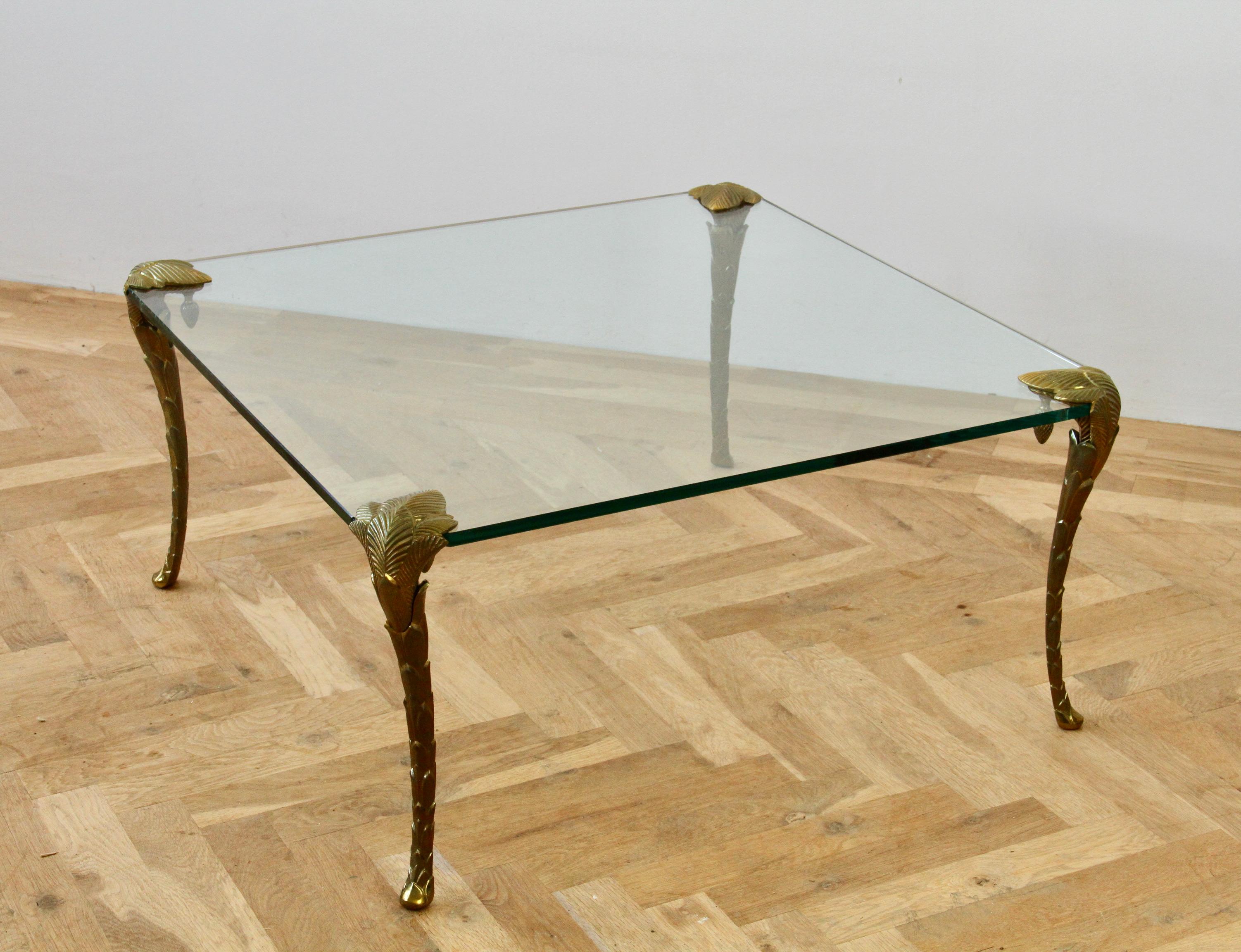 Charles for Maison Charles exceptionally rare 'Palme Pieds' (Palm legs), large gold-plated cast brass/bronze French coffee/center/side table. This is an early example which has the 'pine cone' finals to tighten the legs to the glass table top - the