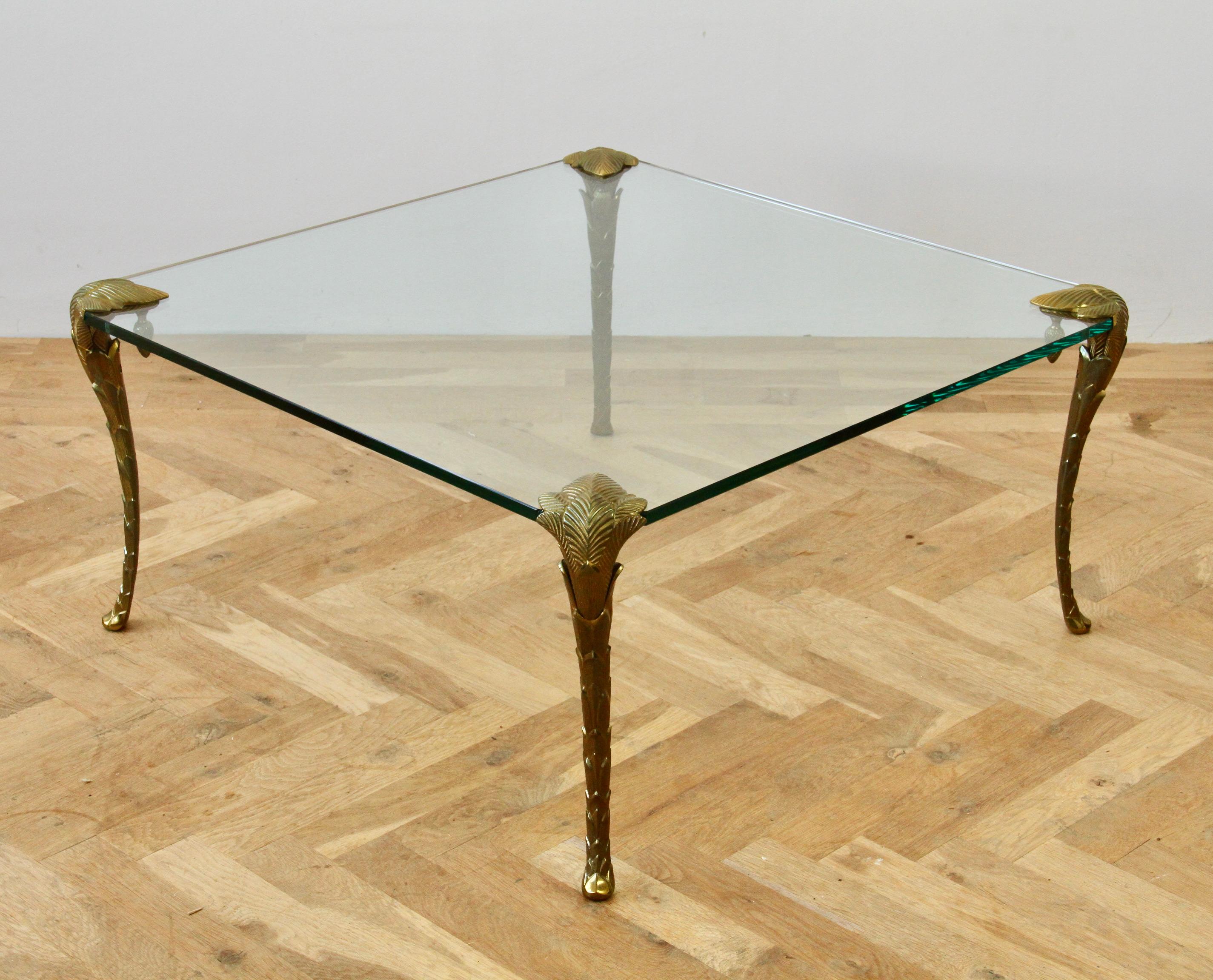 Mid-Century Modern Maison Charles Extremely Rare Gold Plated Bronze Palm Leaf Coffee Center Table For Sale