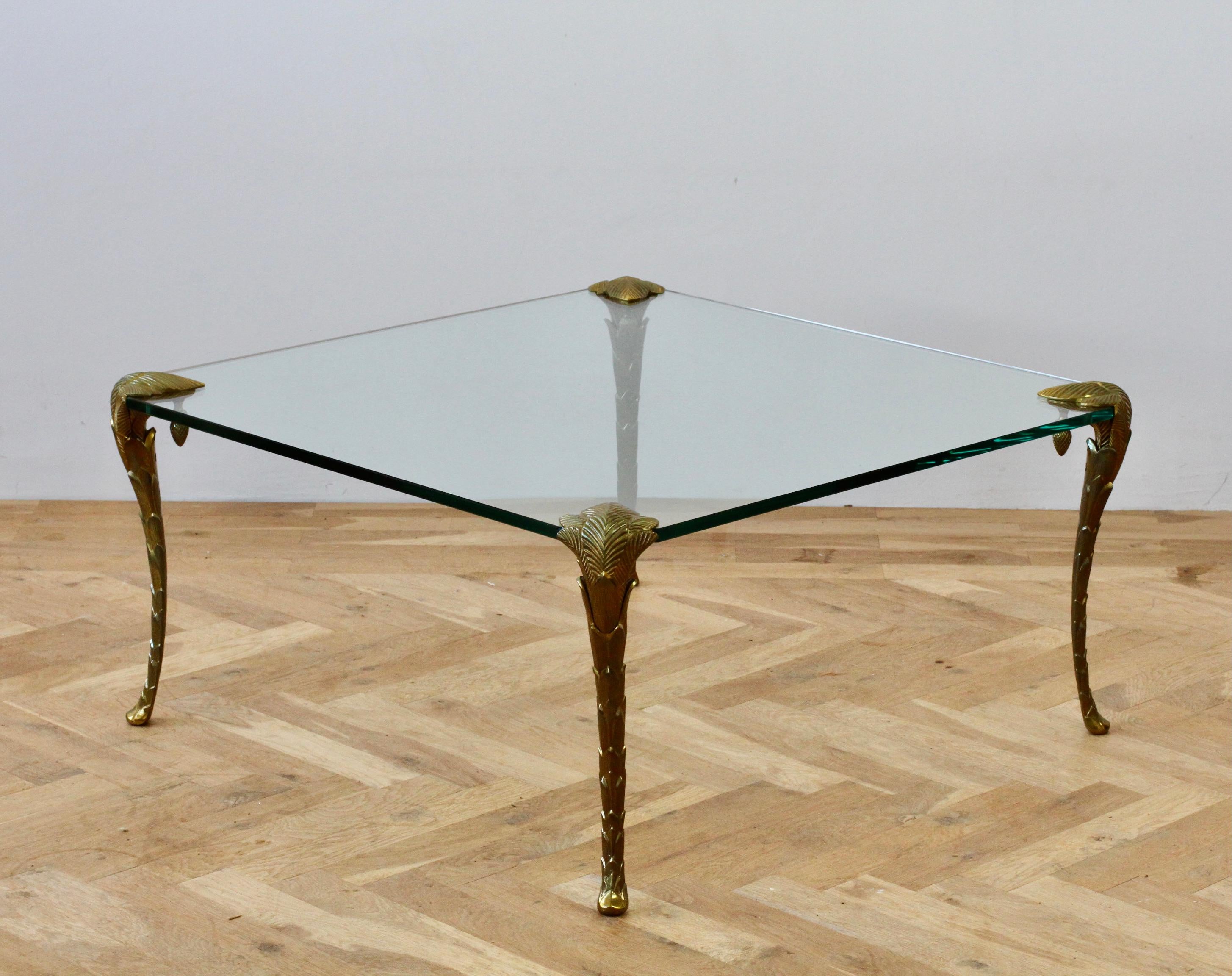 Cast Maison Charles Rare Mid-Century Gold Plated Bronze Palm Leaf Coffee Center Table For Sale