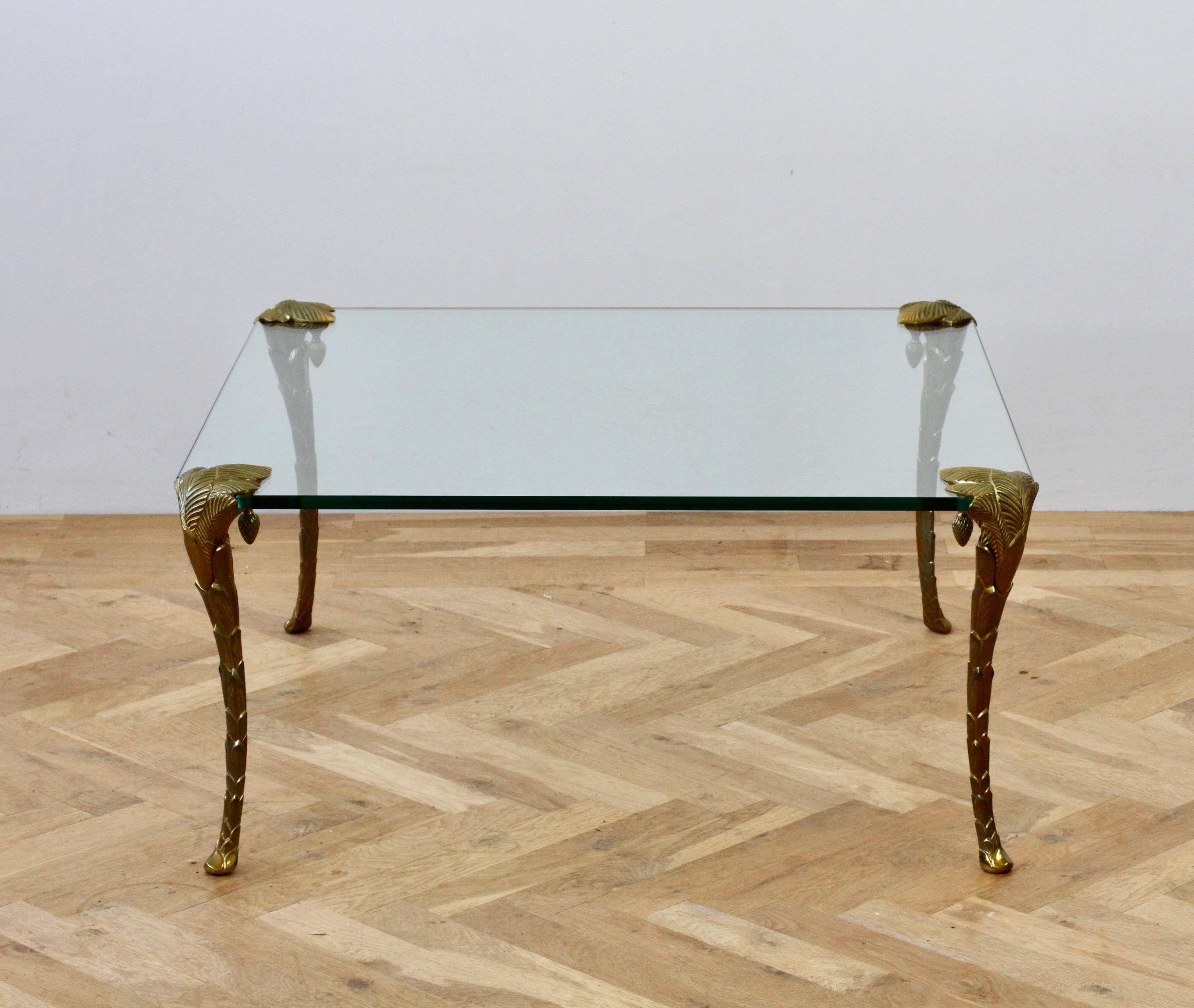 Maison Charles Rare Mid-Century Gold Plated Bronze Palm Leaf Coffee Center Table In Good Condition For Sale In Landau an der Isar, Bayern
