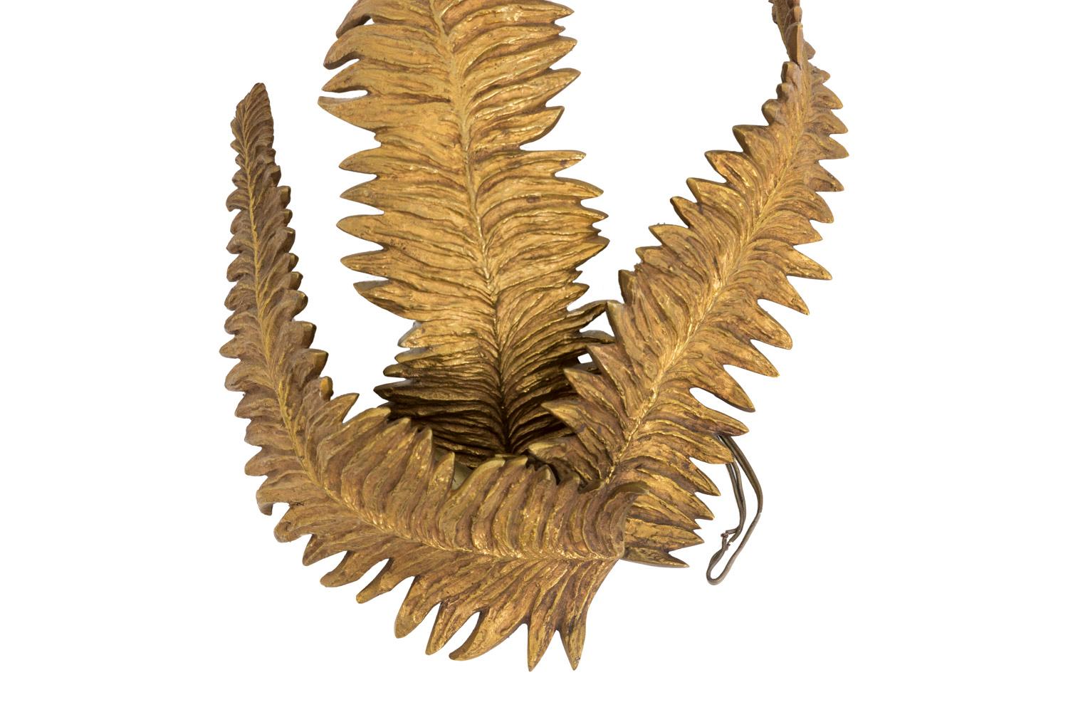 Modern Maison Charles, Ferns Wall Sconce in Gilt Bronze, 1970s