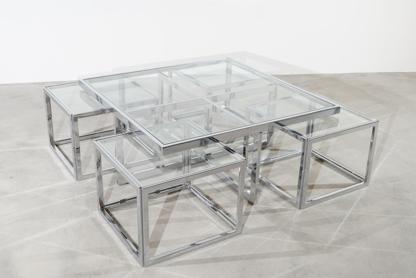 20th Century Maison Charles France Coffee Table Chrome Mid Century Hollywood Regancy For Sale