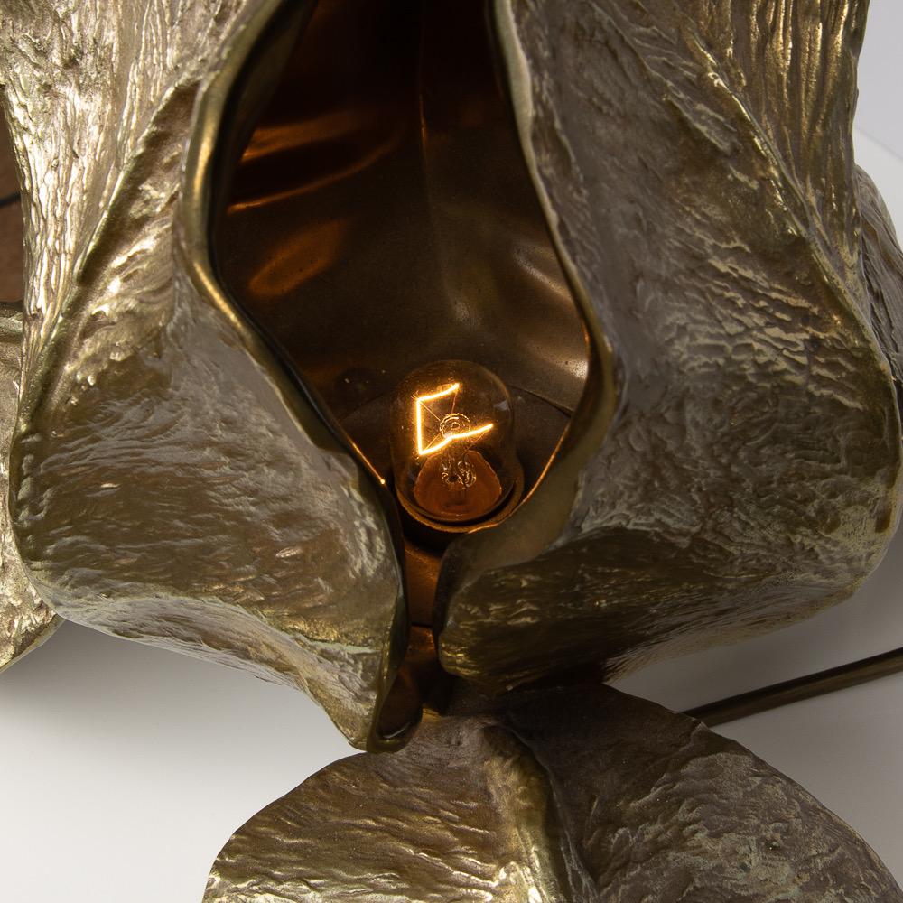 Late 20th Century Maison Charles, France, Iris Table Lamp in Bronze and Brass