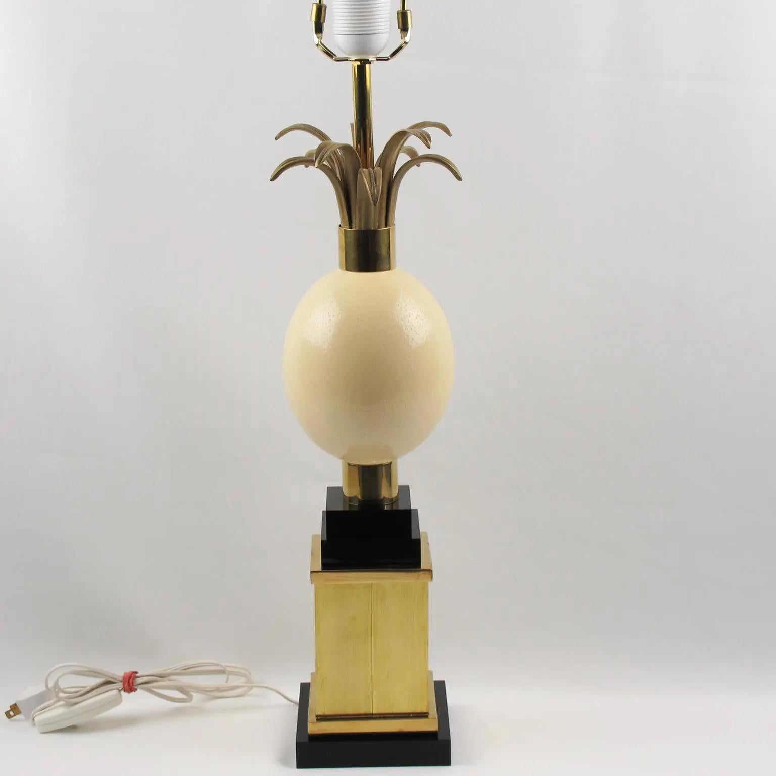Mid-Century Modern Maison Charles France, Ostrich Egg and Brass Table Lamp, 1970s For Sale