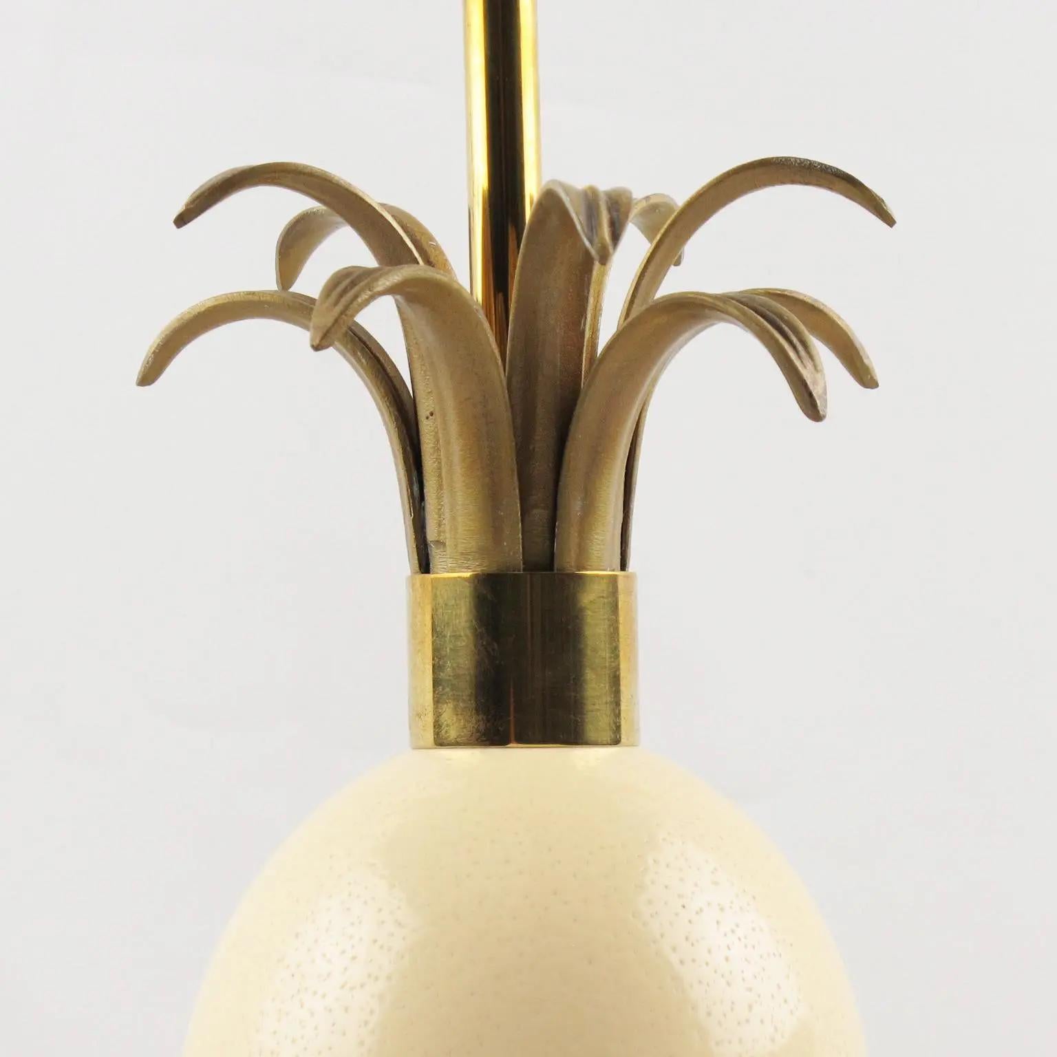 French Maison Charles France, Ostrich Egg and Brass Table Lamp, 1970s For Sale