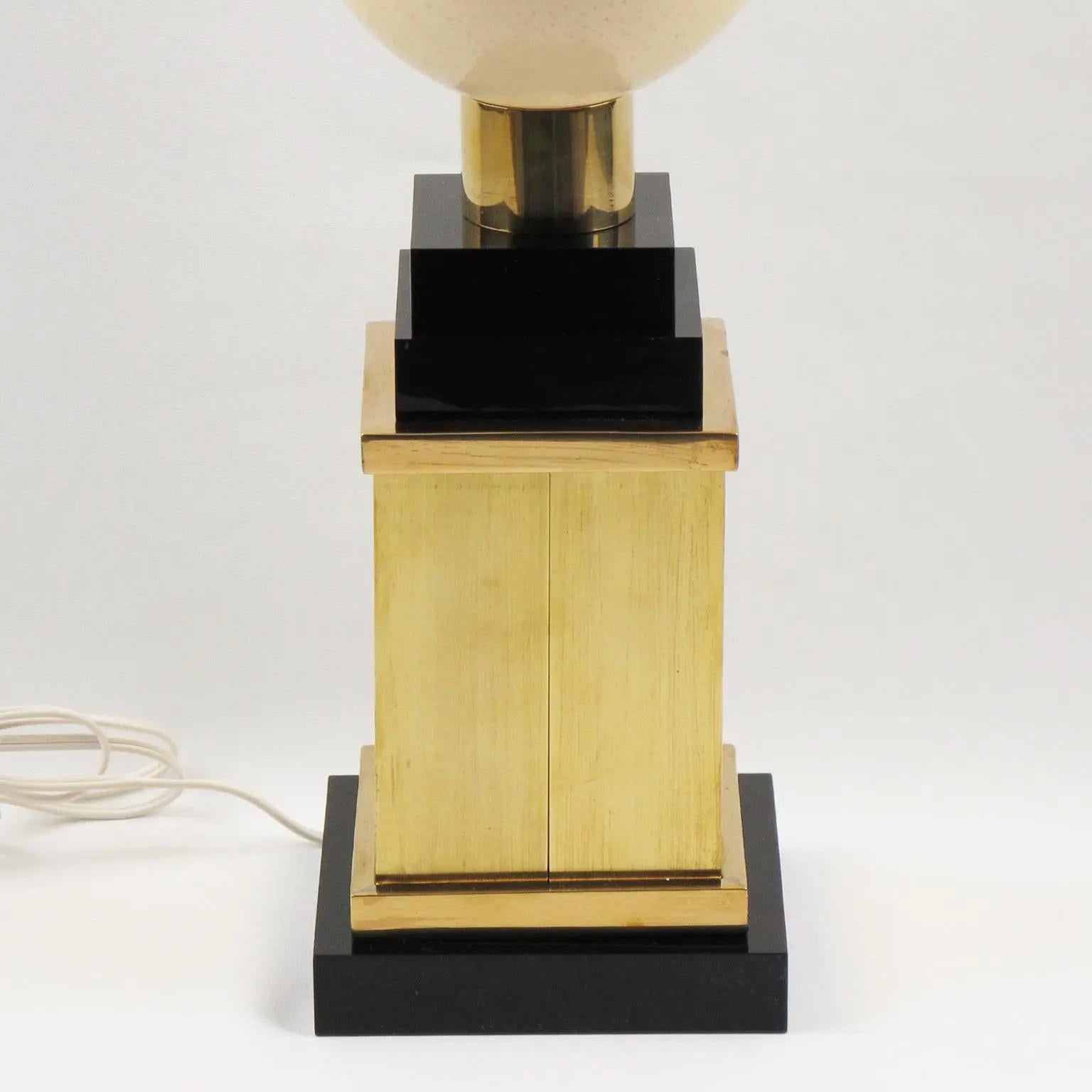 Late 20th Century Maison Charles France, Ostrich Egg and Brass Table Lamp, 1970s For Sale