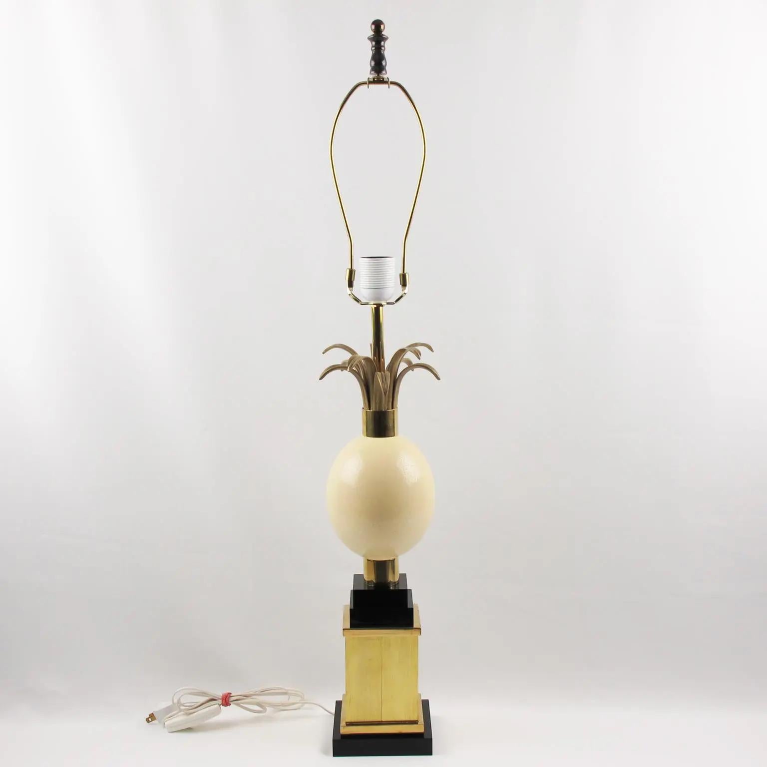 Metal Maison Charles France, Ostrich Egg and Brass Table Lamp, 1970s For Sale