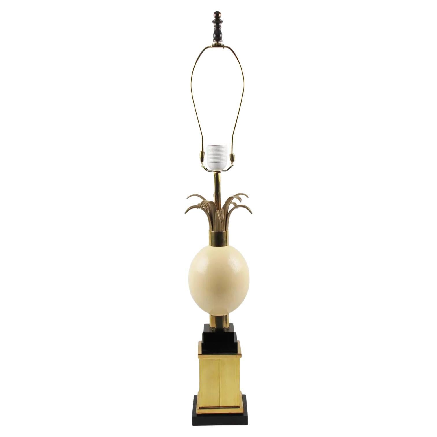 Maison Charles France, Ostrich Egg and Brass Table Lamp, 1970s For Sale