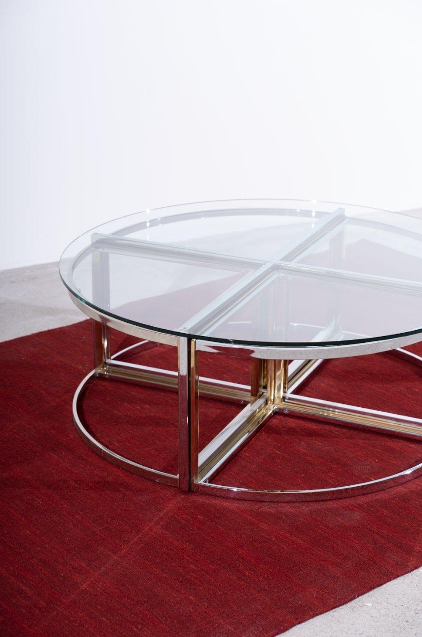 Maison Charles France Round Coffee Table with Nesting Tables Brass Chrome In Good Condition For Sale In Berlin, BE
