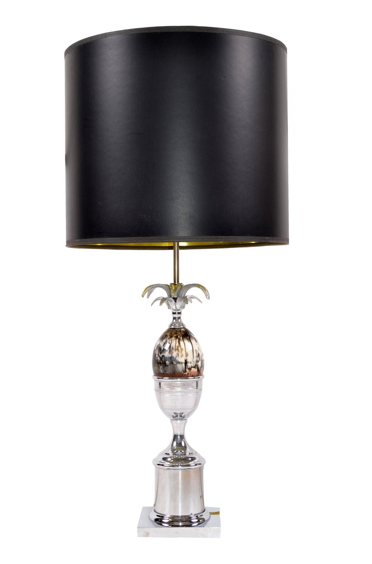 Maison Charles French Art Deco Brown Resin Acorn Nickel-Plated Table Lamp, 1950s For Sale 5