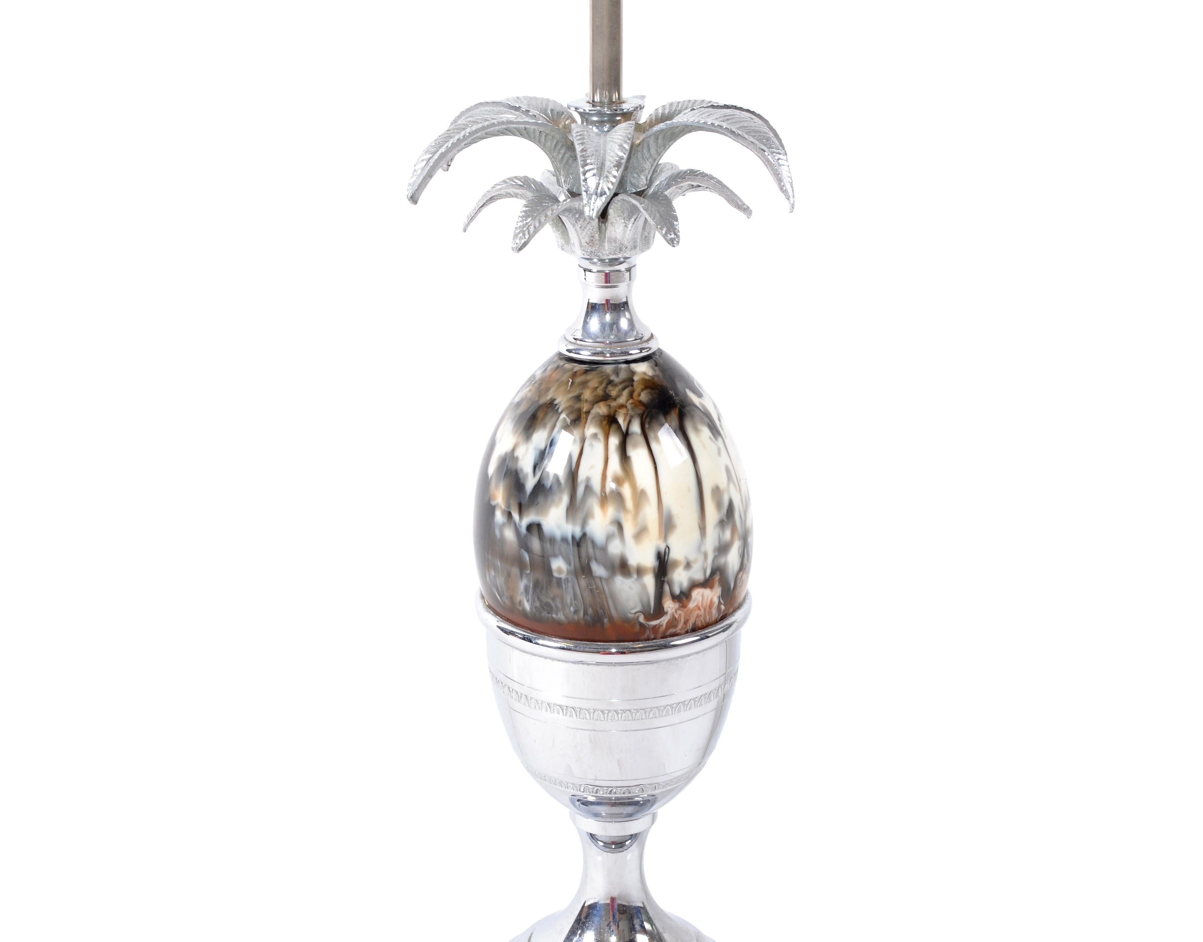 Maison Charles French Art Deco Brown Resin Acorn Nickel-Plated Table Lamp, 1950s For Sale 1