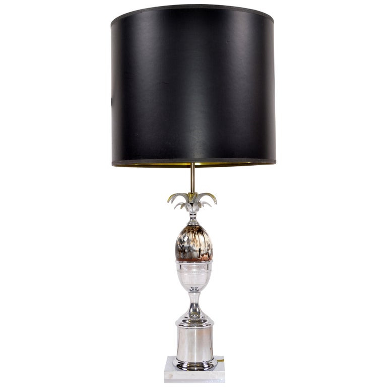 Maison Charles French Art Deco Brown Resin Acorn Nickel-Plated Table Lamp, 1950s For Sale