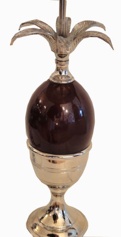 Maison Charles French Art Deco Red Acorn Nickel-Plated Table Lamp & Shade, 1950s