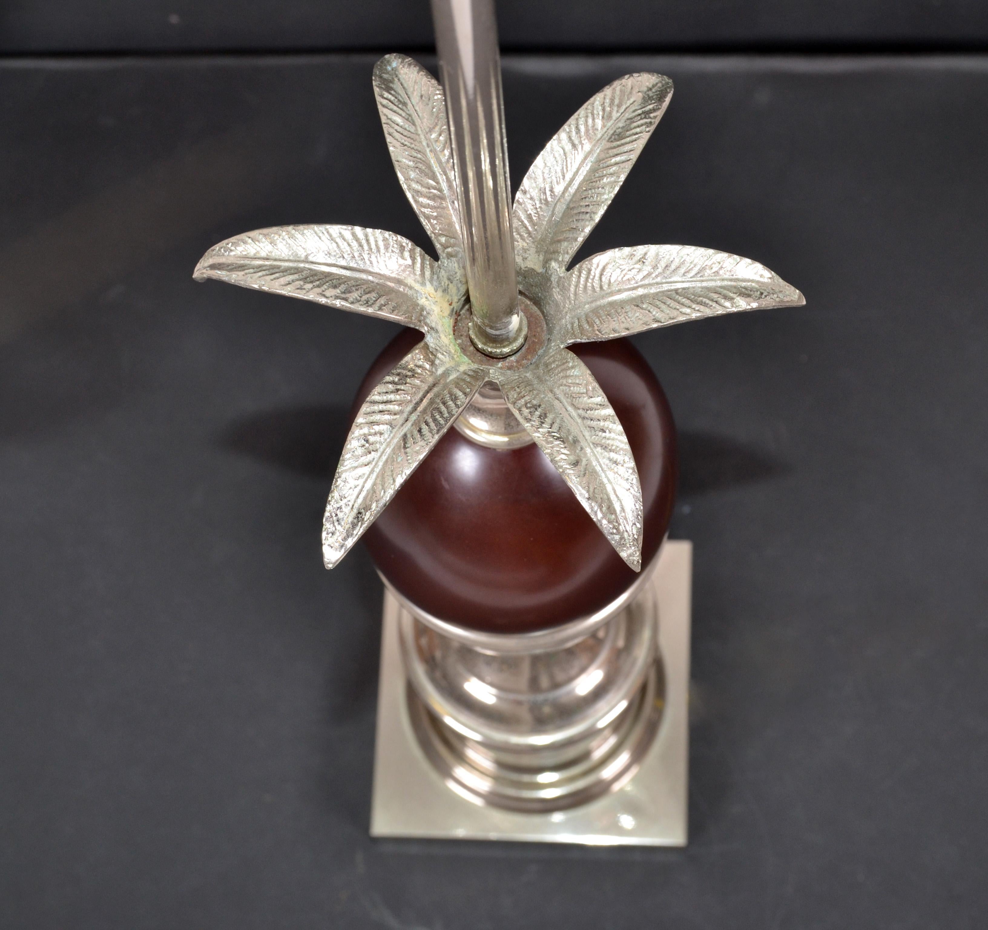 Resin Maison Charles French Art Deco Red Acorn Nickel-Plated Table Lamp & Shade, 1950s For Sale