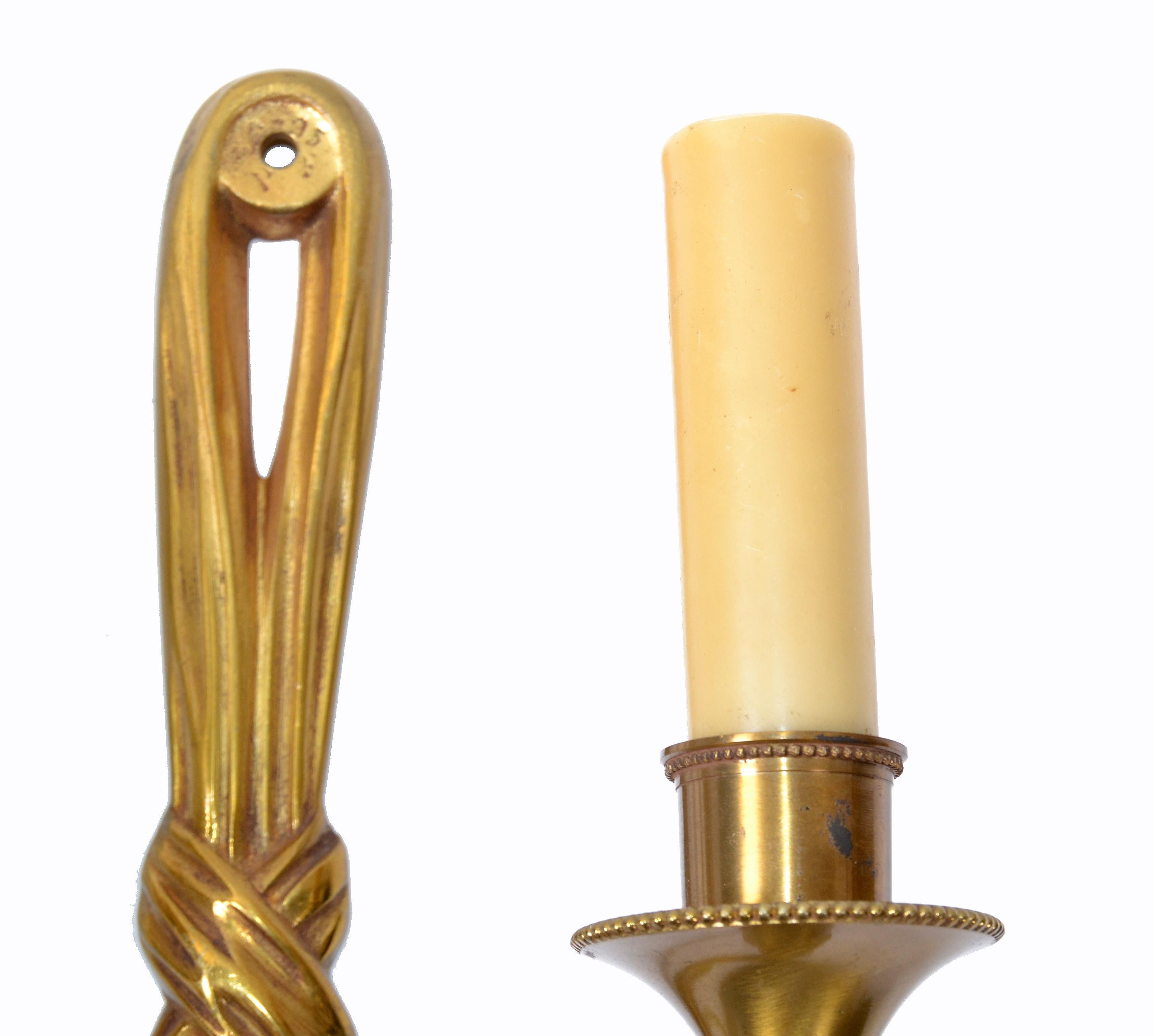 Maison Charles French Bronze Drapes Sconces France 1950s, 2 Pair Available 3