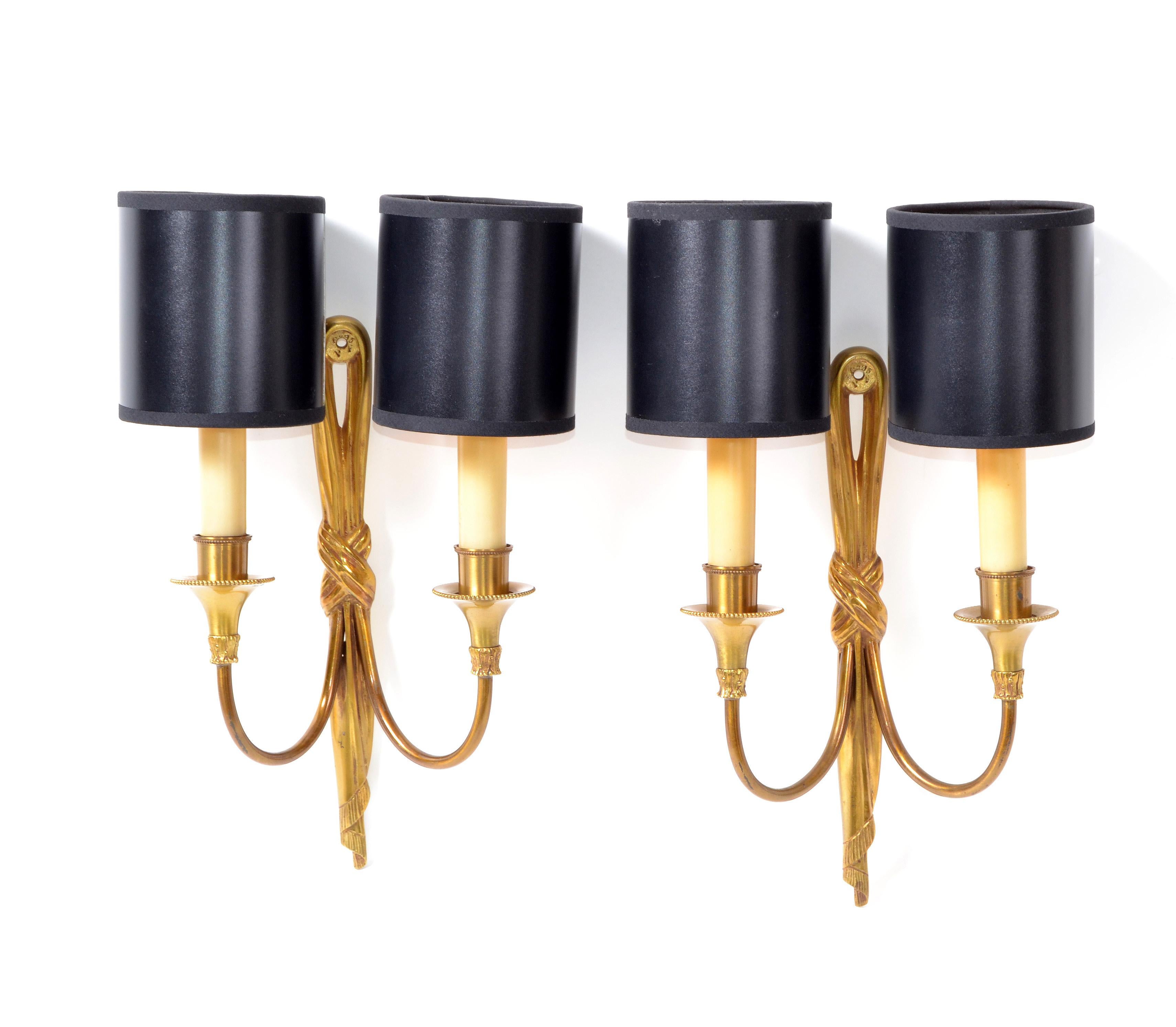 Maison Charles French Bronze Drapes Sconces France 1950s, 2 Pair Available 6