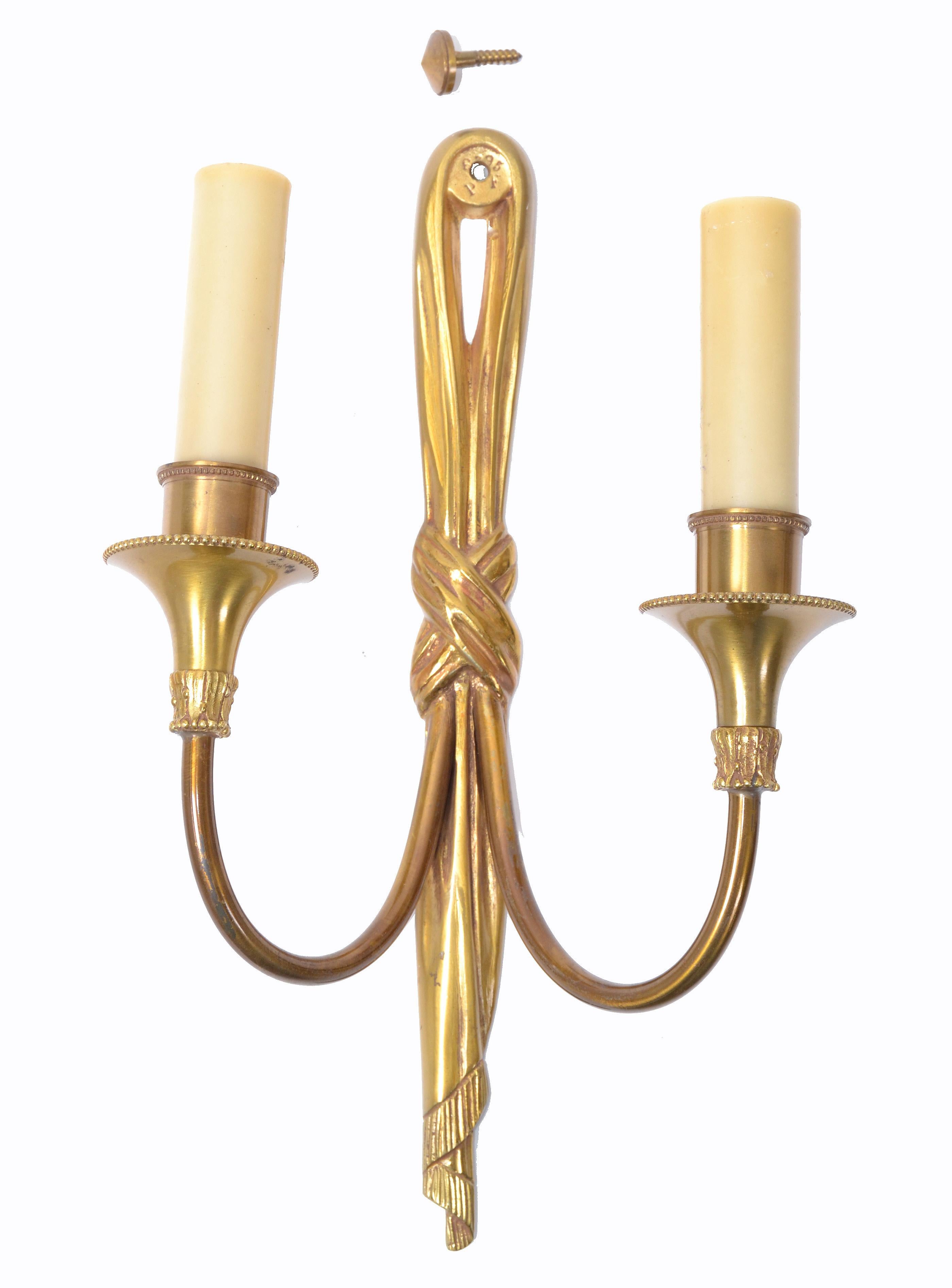 20th Century Maison Charles French Bronze Drapes Sconces France 1950s, 2 Pair Available
