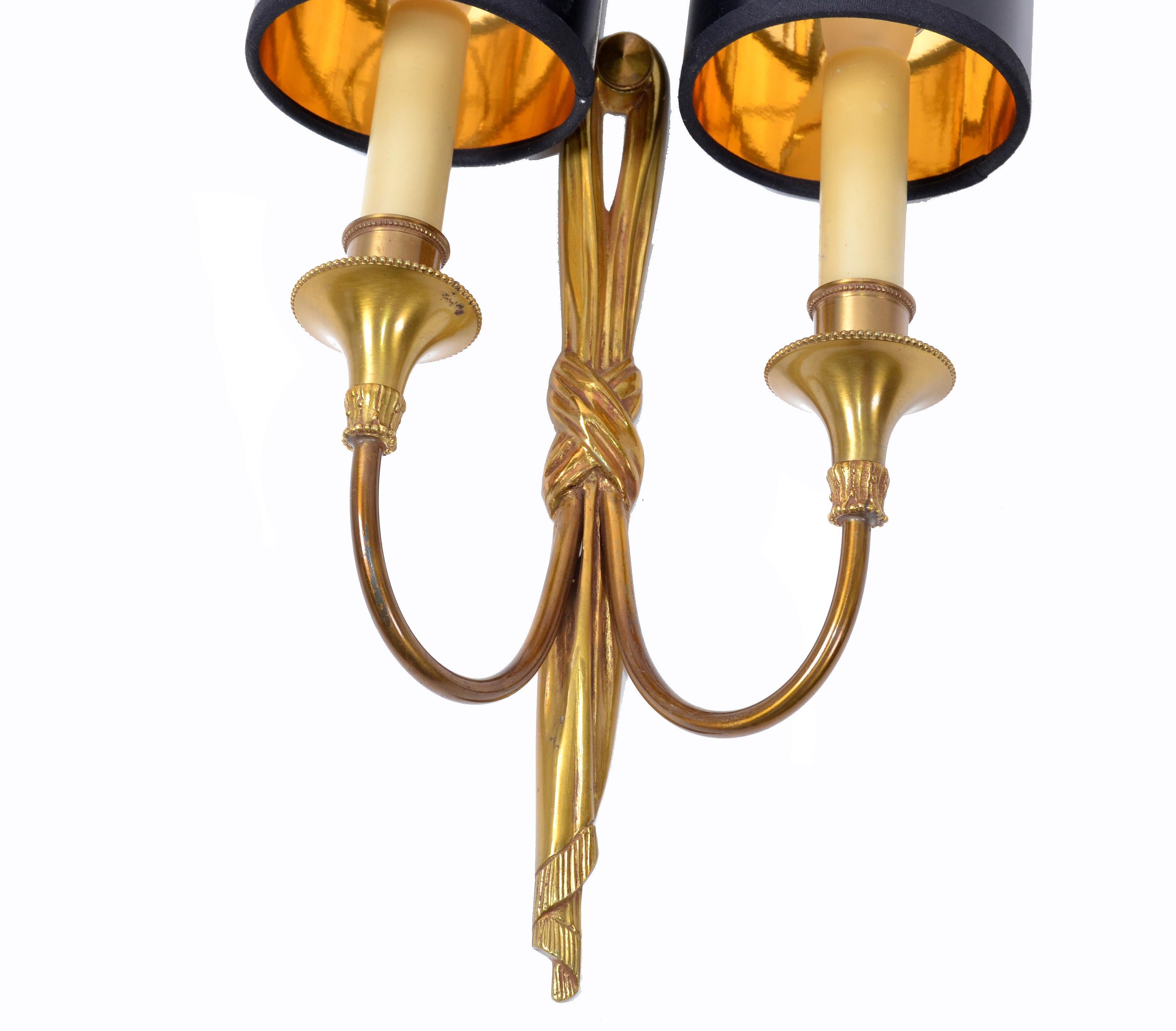 Maison Charles French Bronze Drapes Sconces France 1950s, 2 Pair Available 1