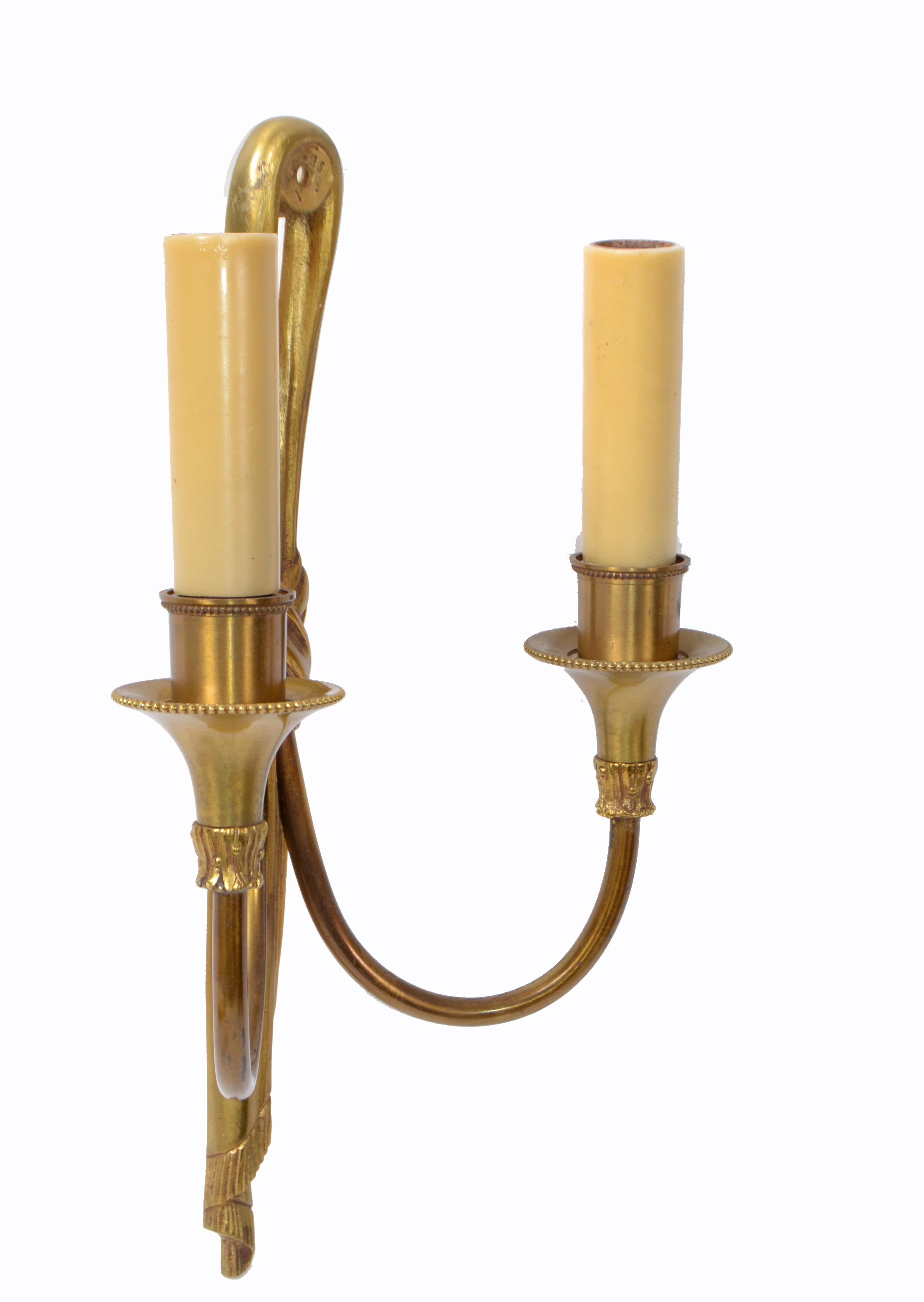 Maison Charles French Bronze Drapes Sconces France 1950s, 2 Pair Available 2