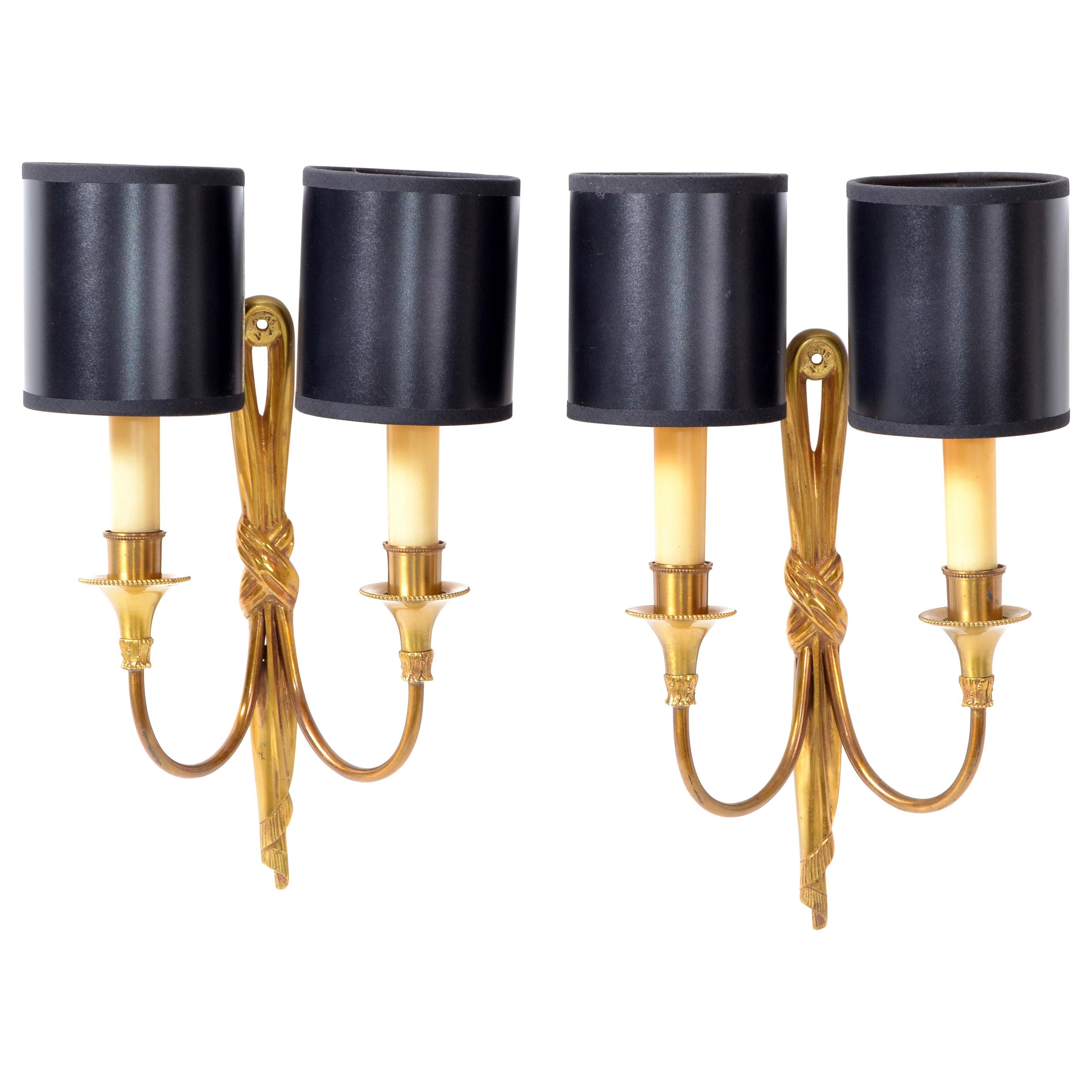 Maison Charles French Bronze Drapes Sconces France 1950s, 2 Pair Available