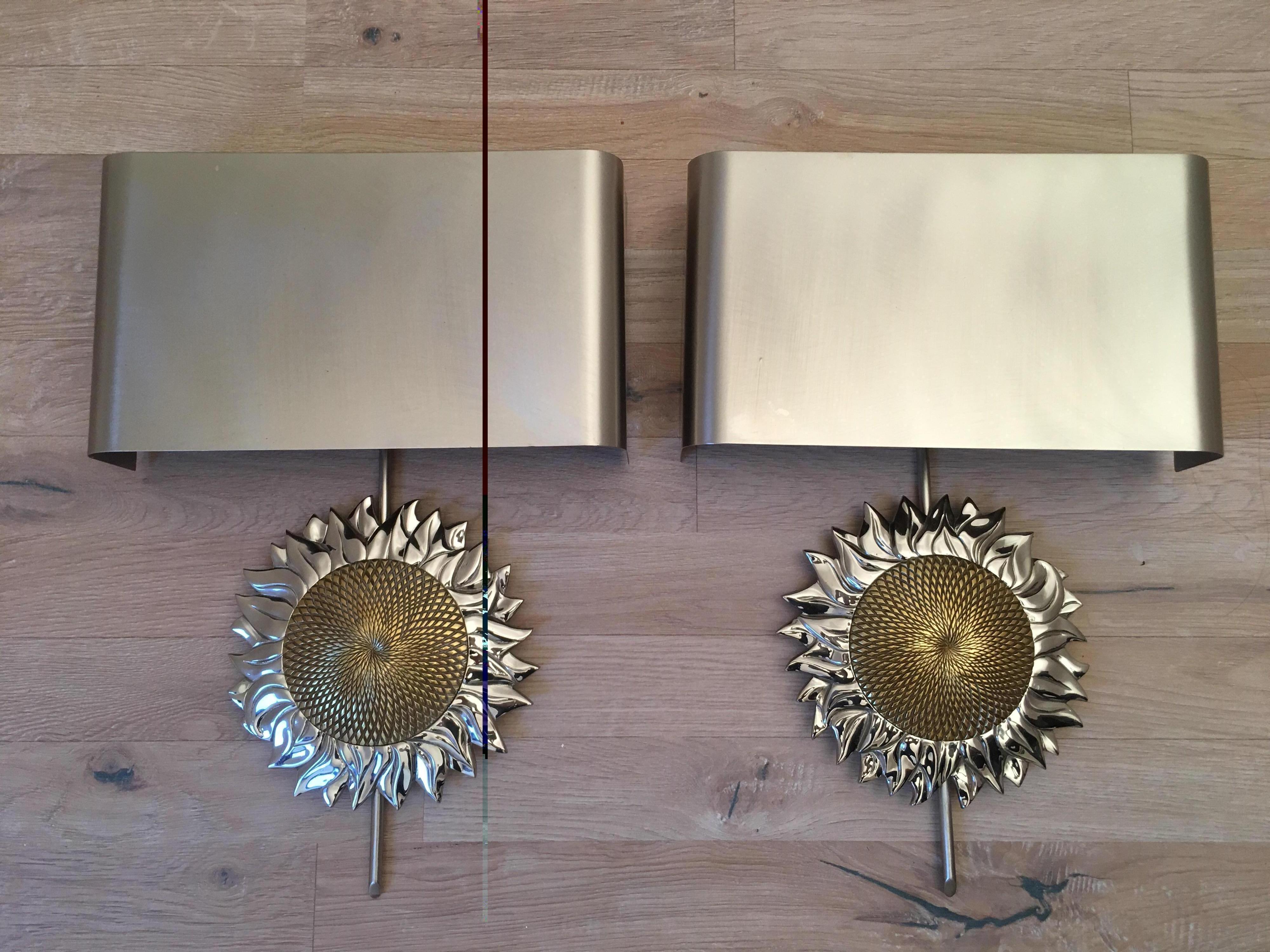 Discounted price especially fot Black Friday.
Pair of wall lights Sunflower designed by Maison Charles in 1970s.
Signed 