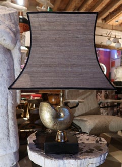 Maison Charles, Gilded Brass & Raffia Shade Midcentury French Table Lamp, 1960