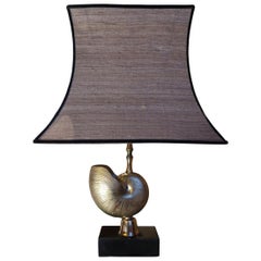 Maison Charles, Gilded Brass & Raffia Shade Midcentury French Table Lamp, 1960