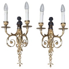 Maison Charles Gilt Bronze Wall Lights Louis XVI Style Marked