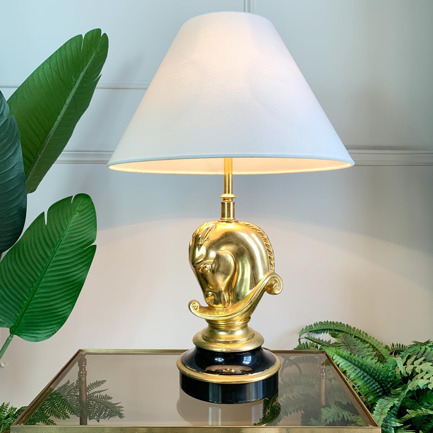 Mid-Century Modern 24k Gold Plated Cheval Table Lamp For Sale