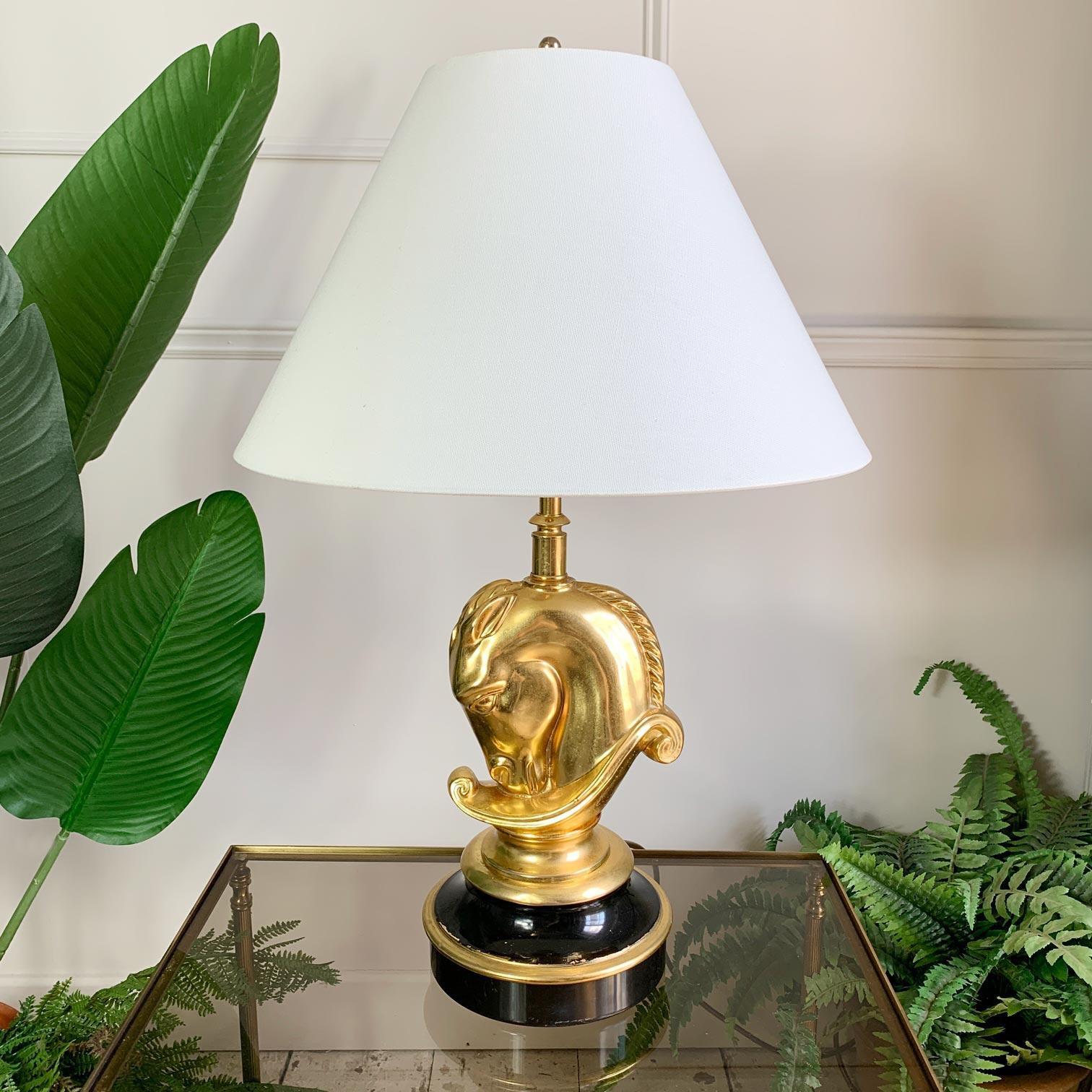 Gilt 24k Gold Plated Cheval Table Lamp For Sale