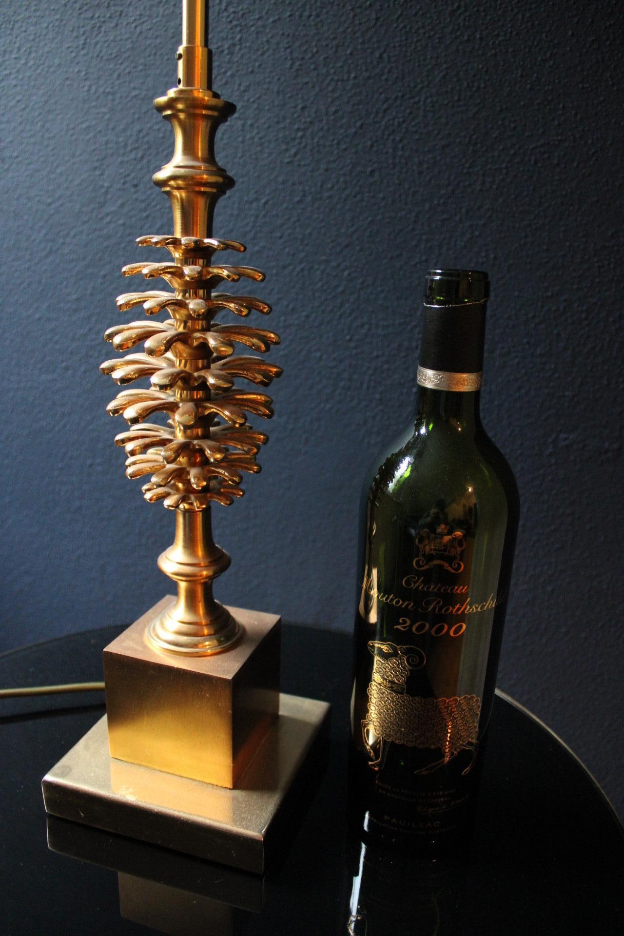 French Maison Charles Gilt Pinecone Table Lamp Hollywood Regency, France, 1960s For Sale