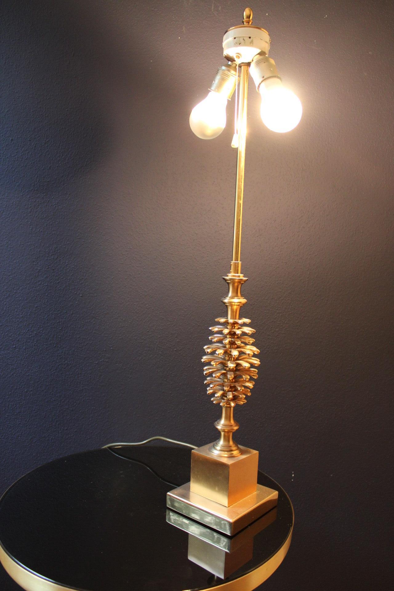 Mid-20th Century Maison Charles Gilt Pinecone Table Lamp Hollywood Regency, France, 1960s For Sale