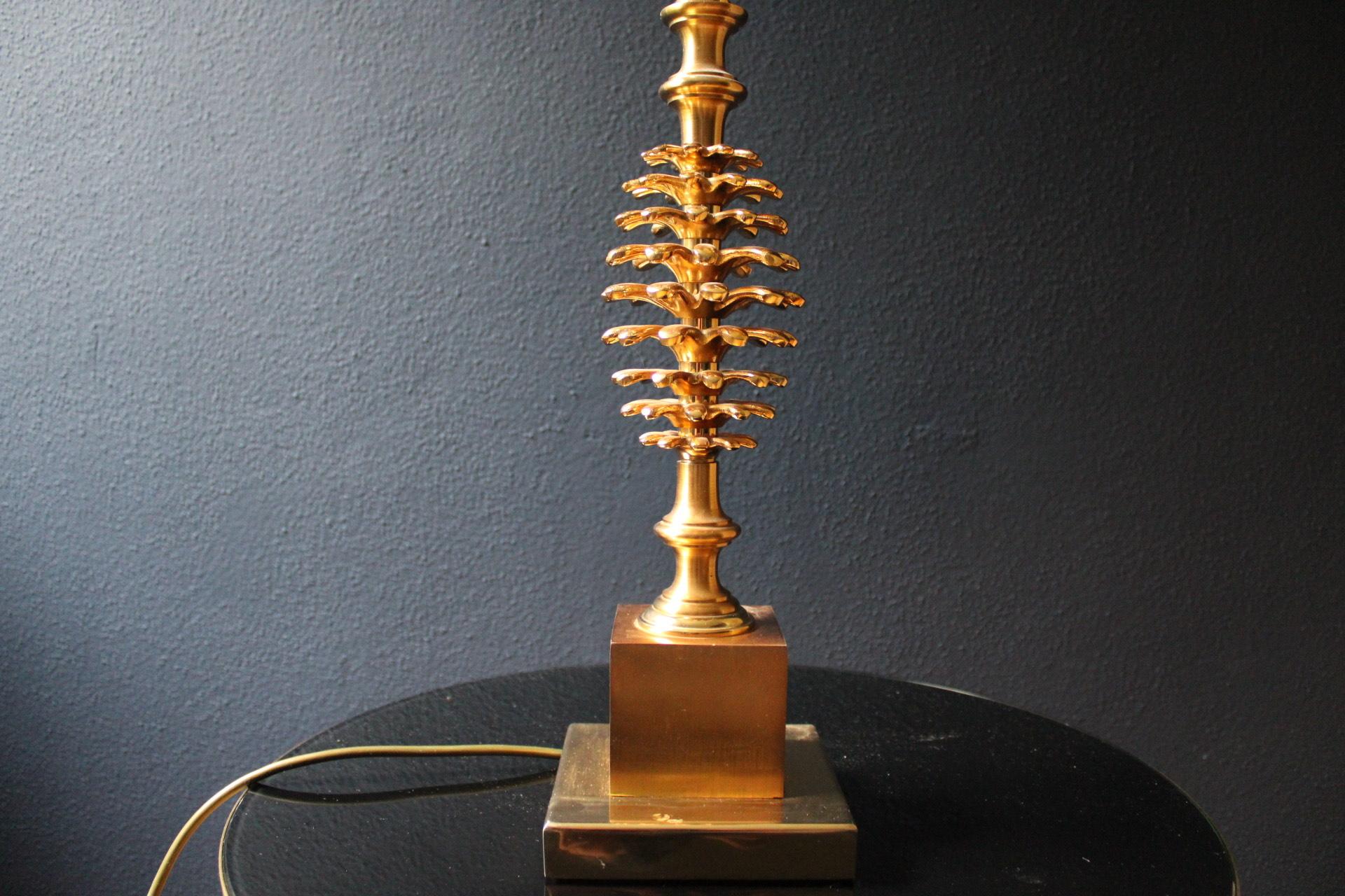 Brass Maison Charles Gilt Pinecone Table Lamp Hollywood Regency, France, 1960s For Sale