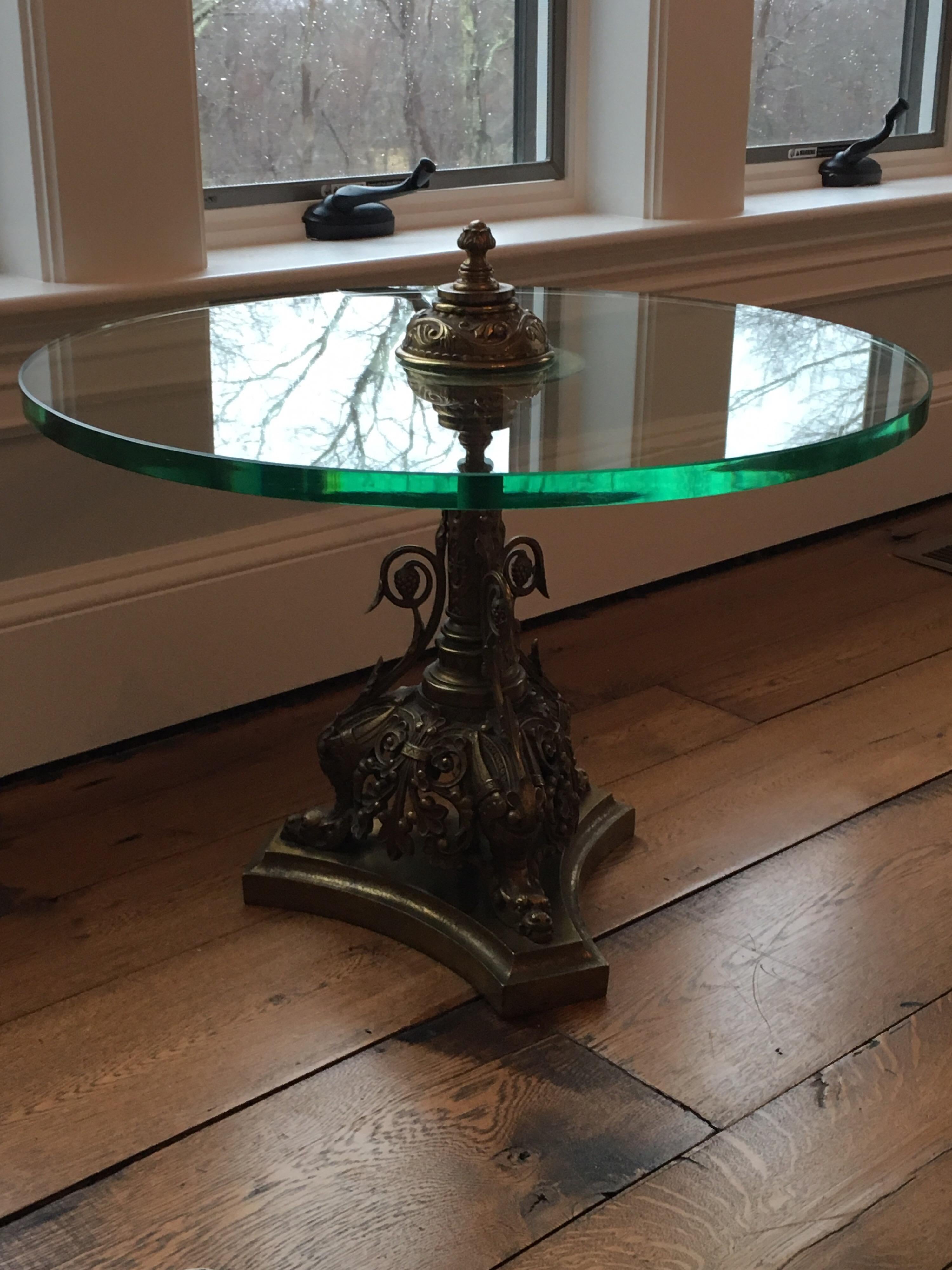 Maison Charles Glass and Bronze Round Table, One of a Kind, 1960s For Sale 1