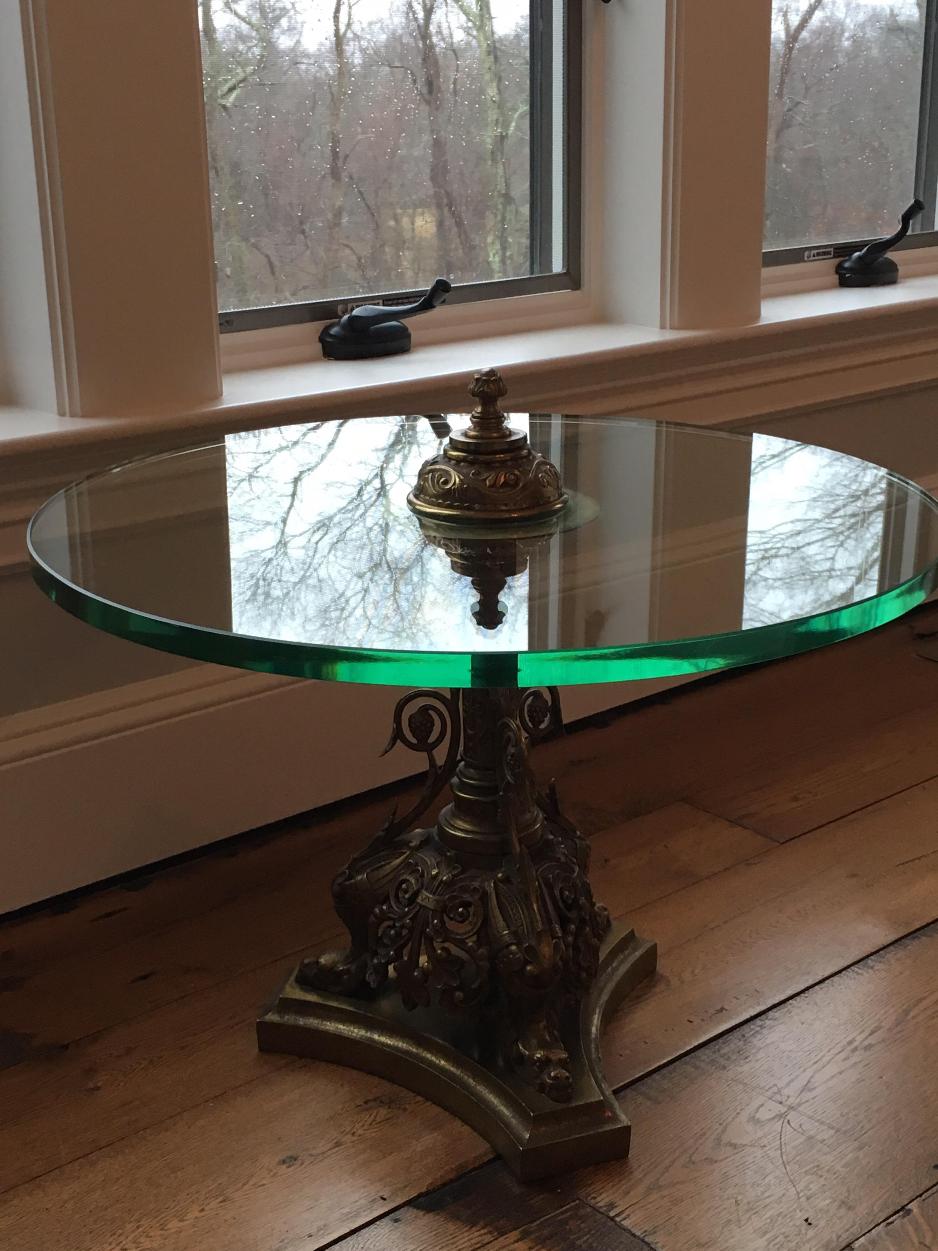 Maison Charles Glass and Bronze Round Table, One of a Kind, 1960s For Sale 3