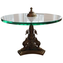 Tavolo rotondo in vetro e bronzo di Maison Charles, pezzo unico, anni '60
